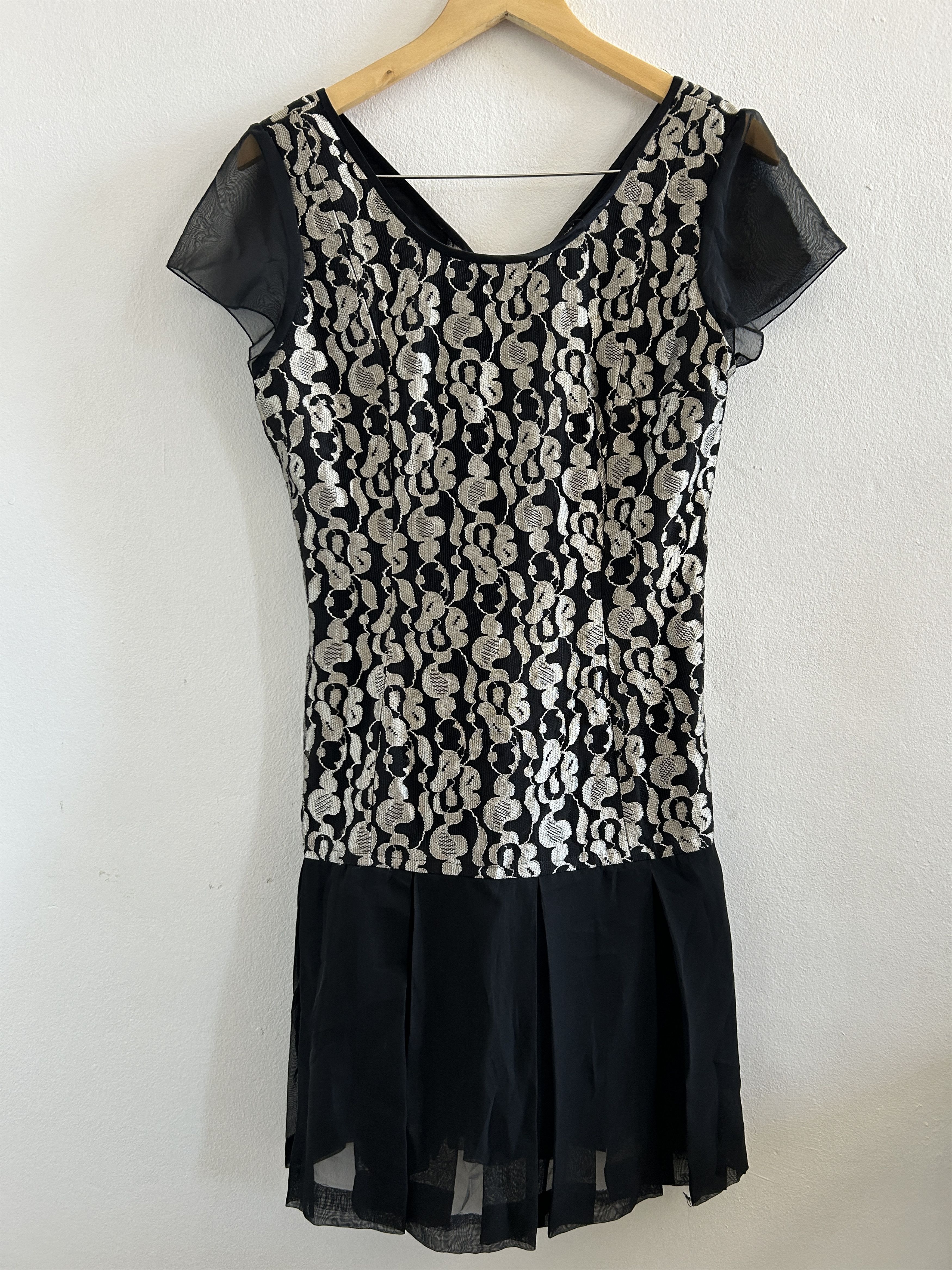 Vintage Vintage 90s Black Silver Lace Metallic Dress Size L / US 10 / IT 46 - 10 Thumbnail