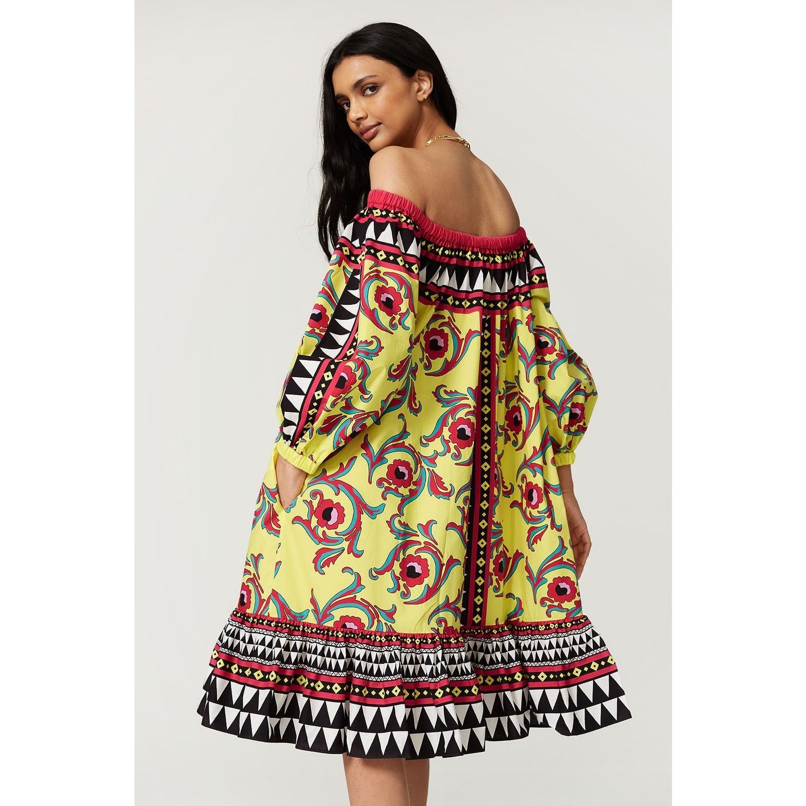 La DoubleJ RTR LaDoubleJ XS Paloma Yellow Off Shoulder Shift Midi Dress Size XS / US 0-2 / IT 36-38 - 2 Thumbnail