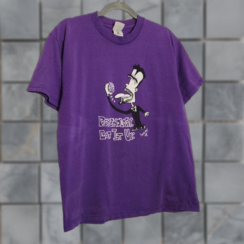 Vintage VINTAGE Psychology Art Shirt Large Unisex Adults T-Shirt Purple Distressed Faded Worn Funny L Size US L / EU 52-54 / 3 - 1 Thumbnail