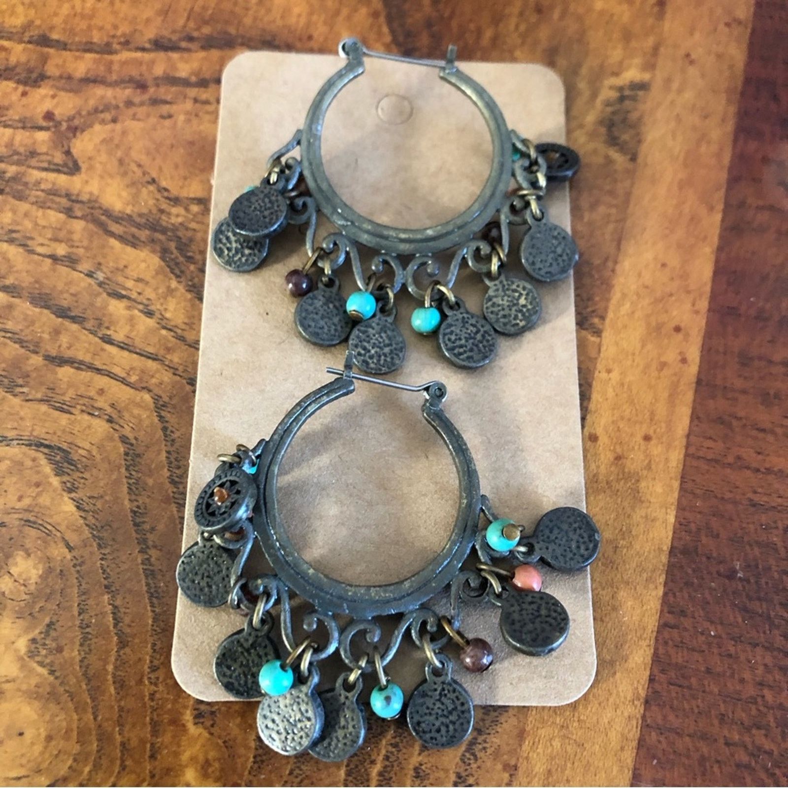 Vintage Vintage beaded brass hoop earrings Size ONE SIZE - 5 Thumbnail
