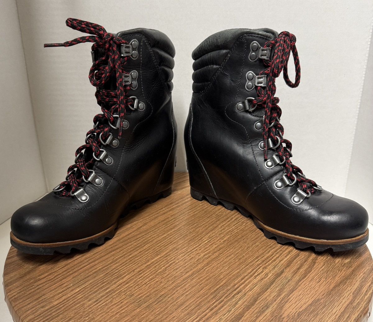 SOREL Sorel Women Black Leather Conquest Wedge Lace Ankle Booties Size US 7.5 / IT 37.5 - 6 Thumbnail