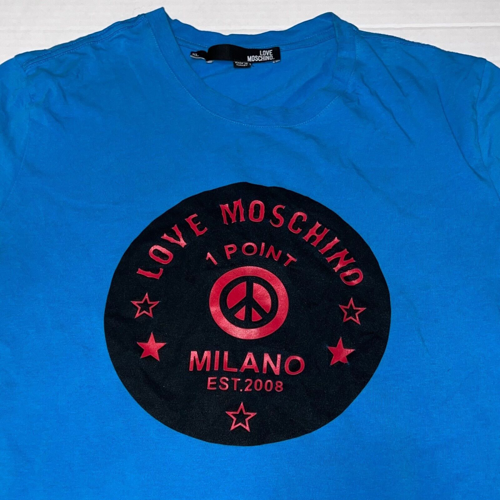Moschino Love Moschino Blue Graphic Shirt Peace 1 Point Milano XL Size US XL / EU 56 / 4 - 2 Thumbnail