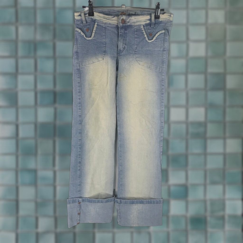 Vintage Atmosphere Women's Jeans Blue Denim Straight Cuffed Low Rise Size 7 28x27 Pockets Belt Loops Womens Size 28" / US 6 / IT 42 - 1 Thumbnail