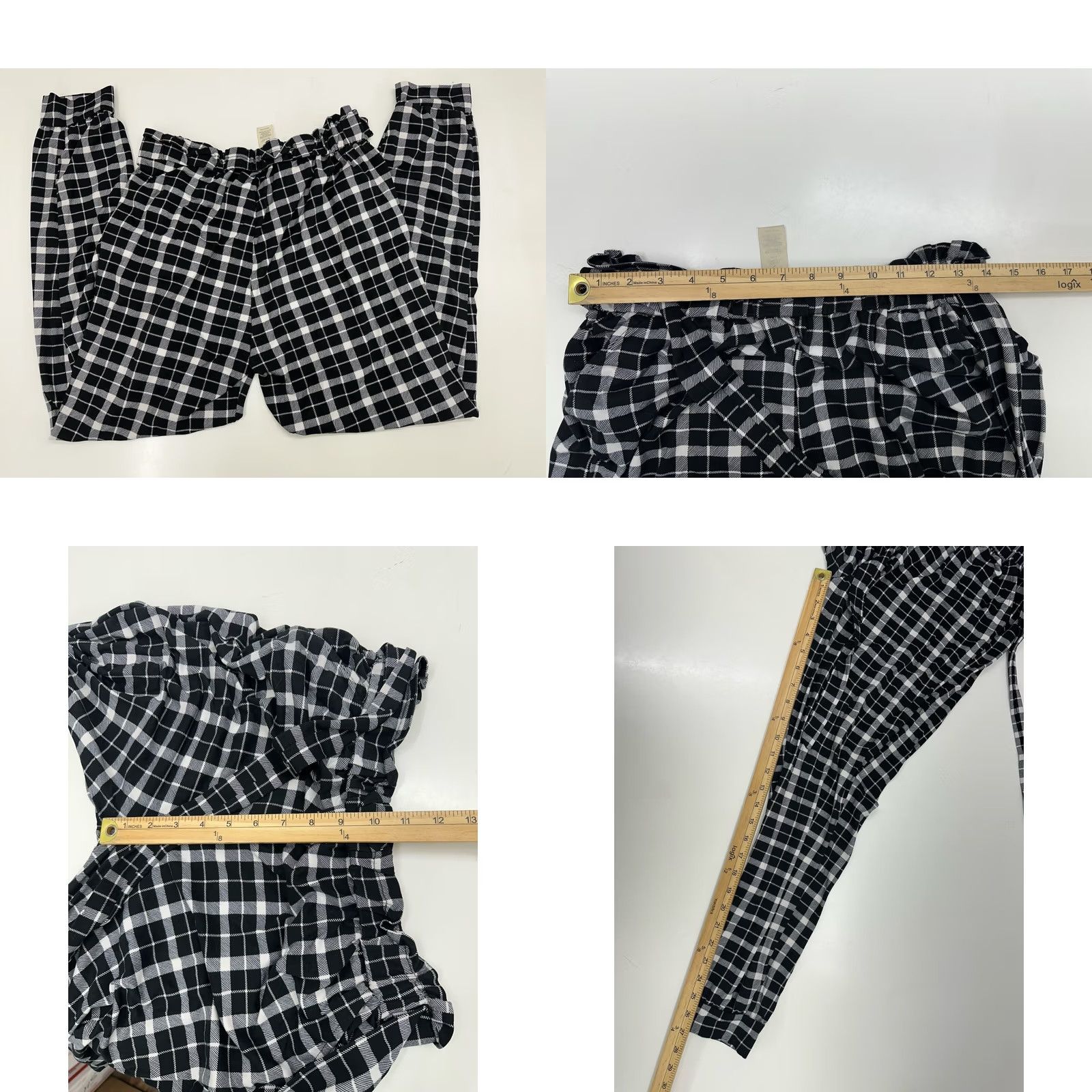 Vintage Shosho Womens Pants Paperbag Waist Plaid Tapered Leg Black White Size L Size 36" / US 14 / IT 50 - 8 Thumbnail