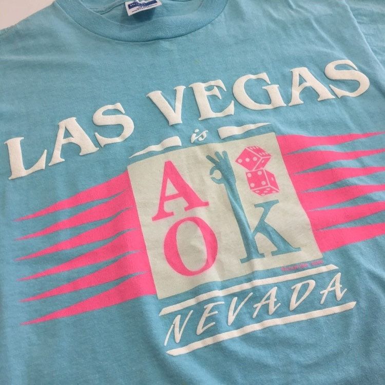 Unknown London Vtg Painted Blue NEON Pink Las Vegas A OK 1988 NEON T Shirt Size US S / EU 44-46 / 1 - 4 Thumbnail