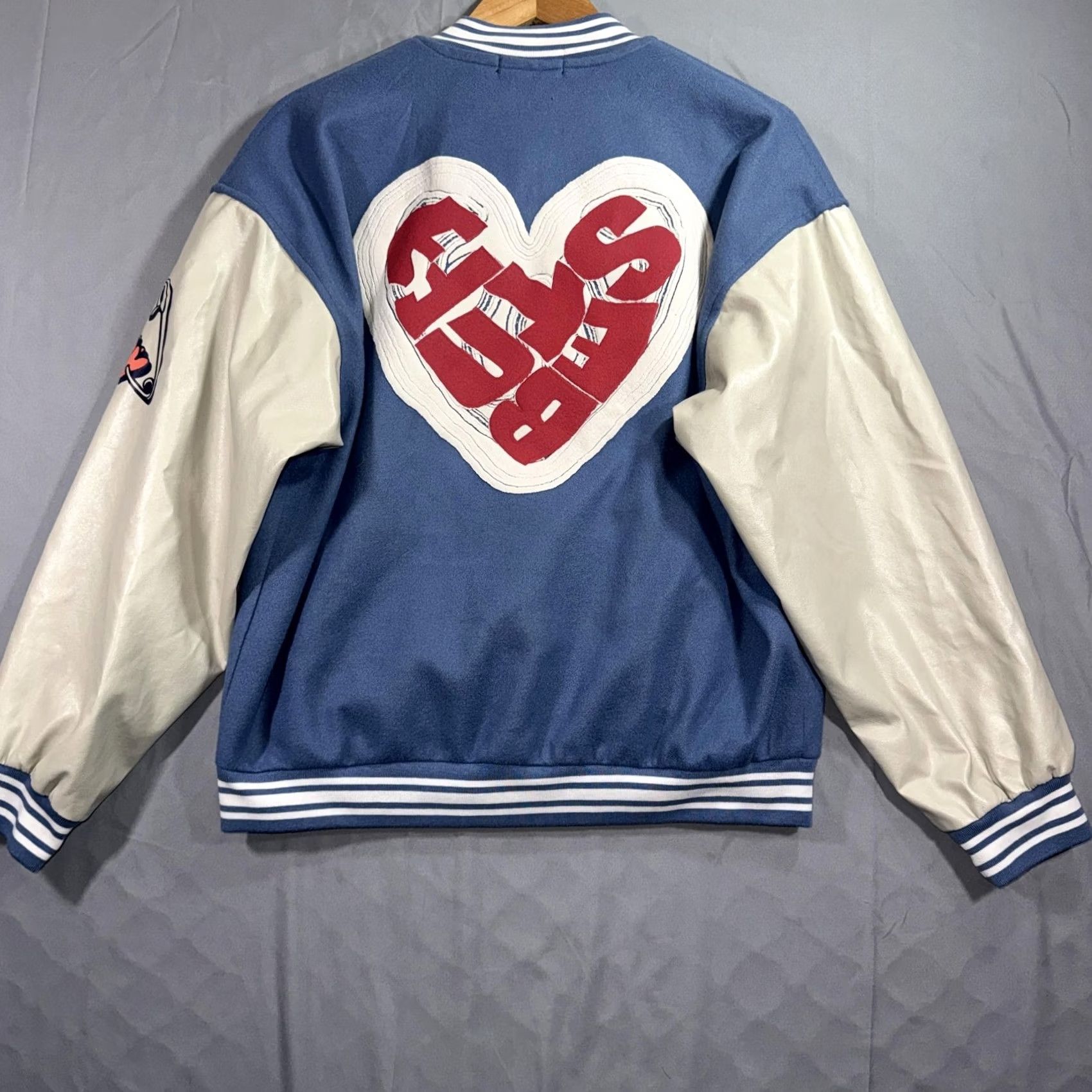 Vintage VAMTAC Varsity Jacket Mens M Blue White Heart Graphic 1965 Snap Button Jacket Size US M / EU 48-50 / 2 - 2 Thumbnail