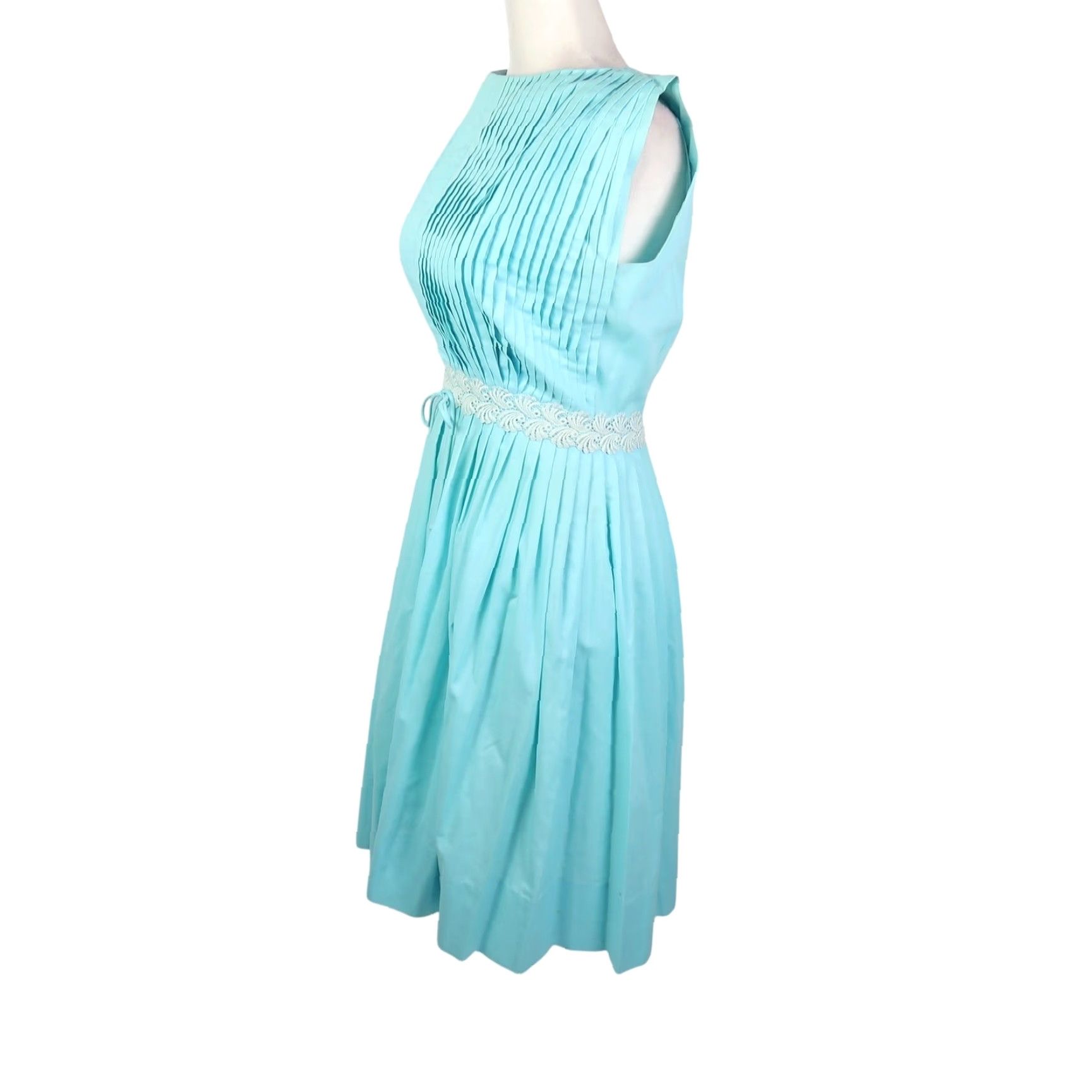 Vintage VINTAGE 60s J. Harlan Turquoise Blue Pleated A-Line Midi Dresses S Sleeveless Zip Back Size S / US 4 / IT 40 - 3 Thumbnail