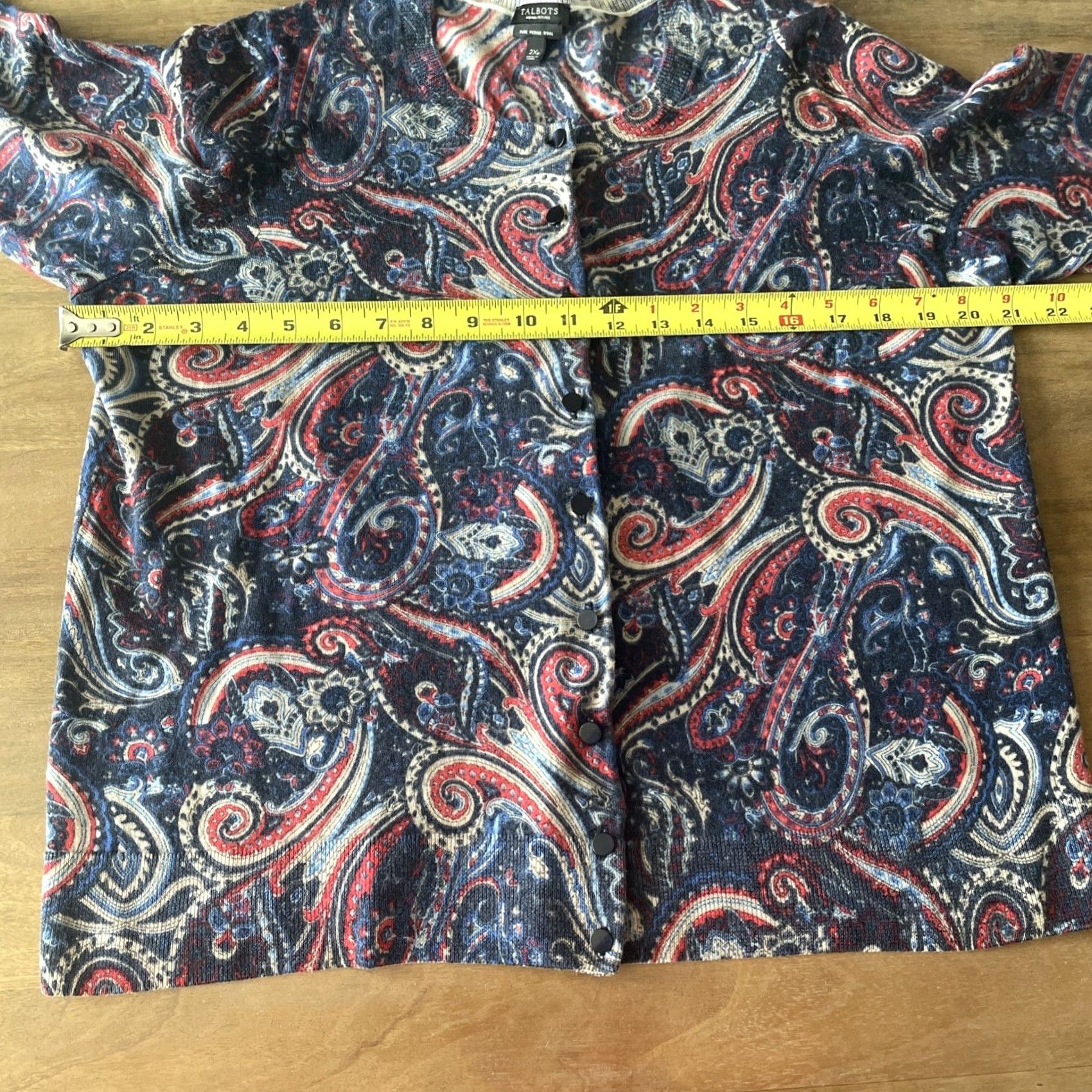 Talbots Talbots Cardigan Womens 2X Petite Merino Wool Paisley Button Front Crew Neck Sweater Size XXL / US 16-18 / IT 52-54 - 6 Thumbnail