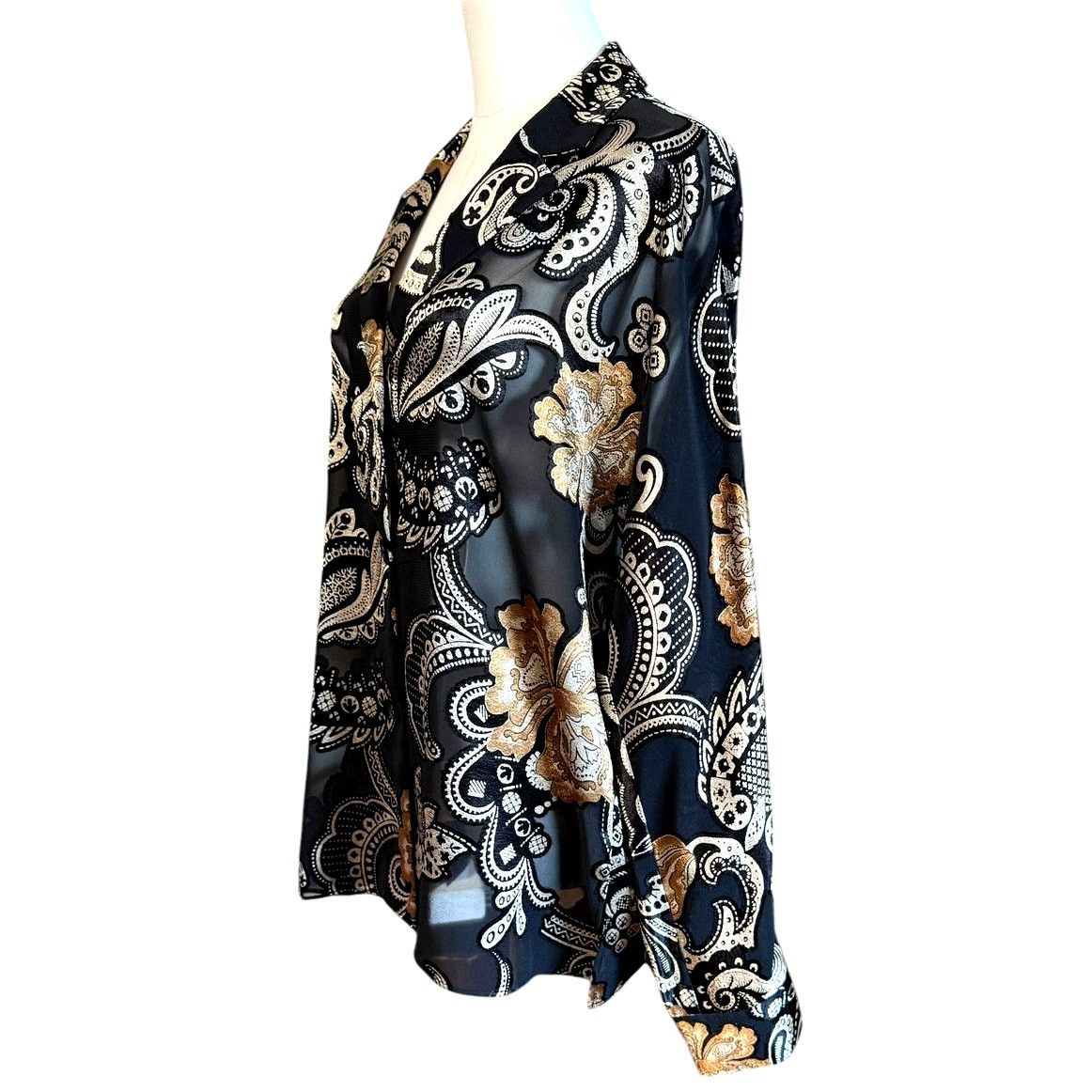Lafayette 148 Lafayette 148 NY Gold Black Paisley Sheer Blouse Size L Size L / US 10 / IT 46 - 6 Thumbnail