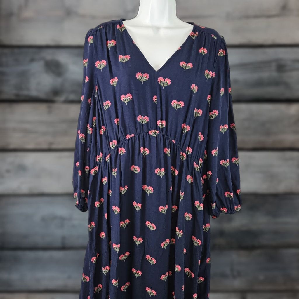 Vintage Joules Womens Dress 16 Floral V-Neck Long Sleeve Midi Viscose Blue Pink A-Line Womens Size XXL / US 16-18 / IT 52-54 - 1 Thumbnail