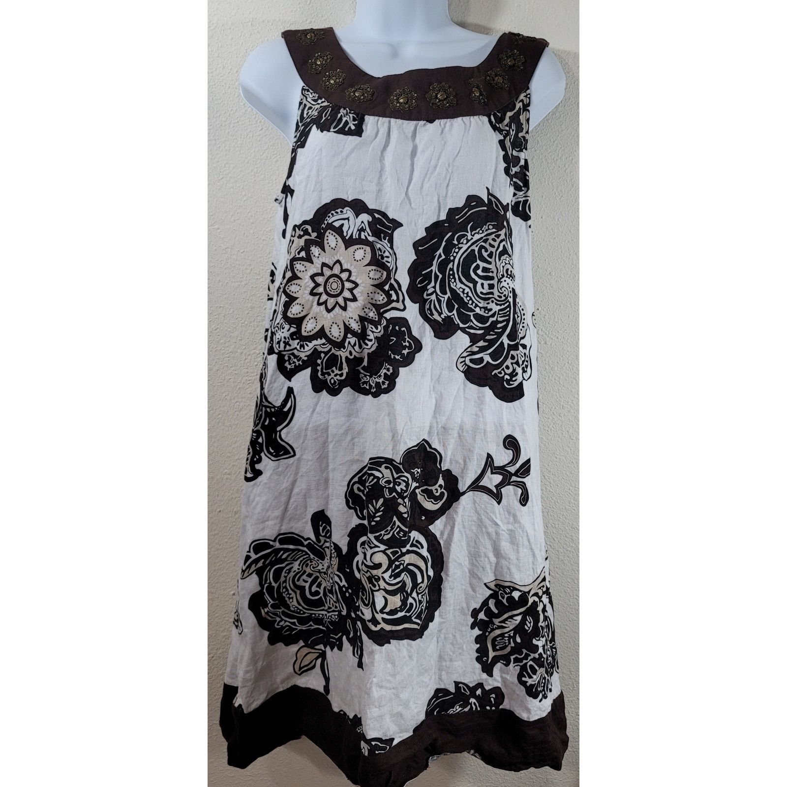Other Style & Co. Brown White Floral Embellished Collar Dress 8 Size M / US 6-8 / IT 42-44 - 1 Thumbnail