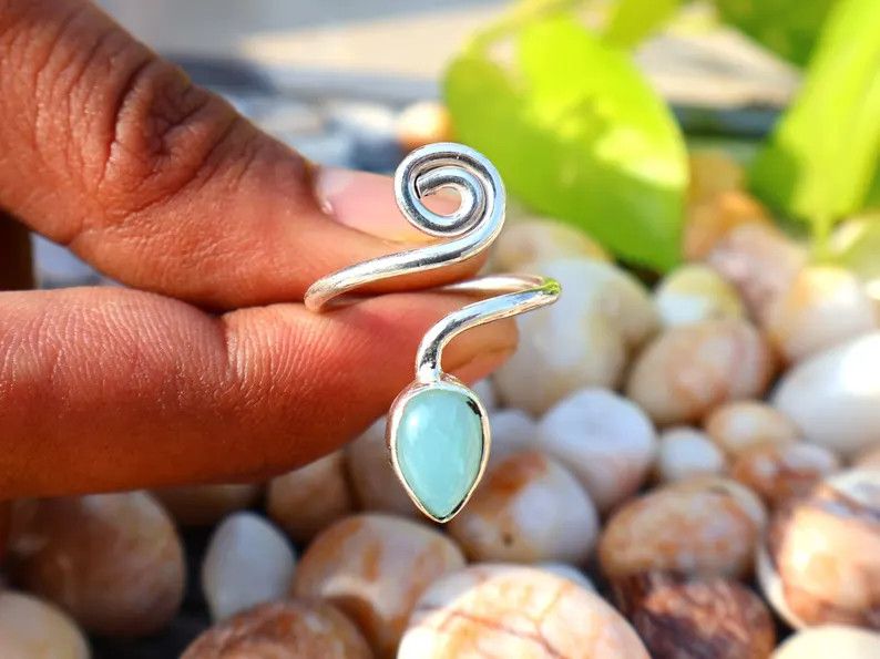 Handmade Chalcedony Ring, Handmade Pear Gemstone, March Birthstone Size ONE SIZE - 6 Thumbnail