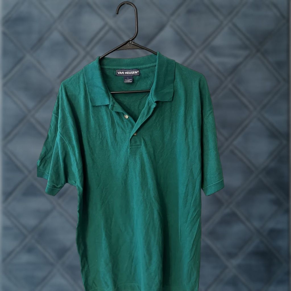 Van Heusen VAN HEUSEN Men's Polo Shirt Short Sleeve Casual Knit Cotton Size Large Green Classic Fit Size US L / EU 52-54 / 3 - 1 Thumbnail