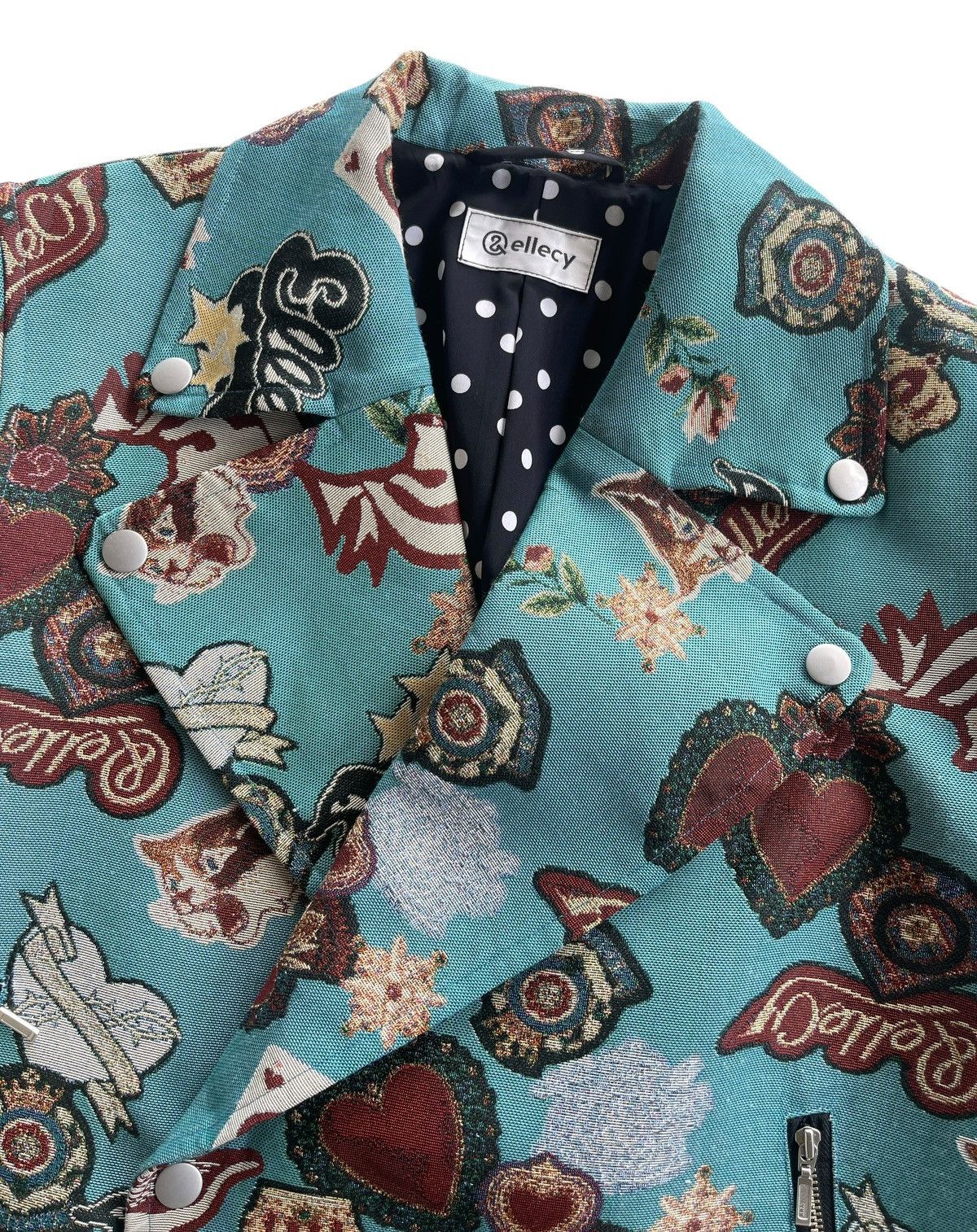Japanese Brand Ellecy Printed Double Collar Biker Jacket Size US M / EU 48-50 / 2 - 10 Thumbnail