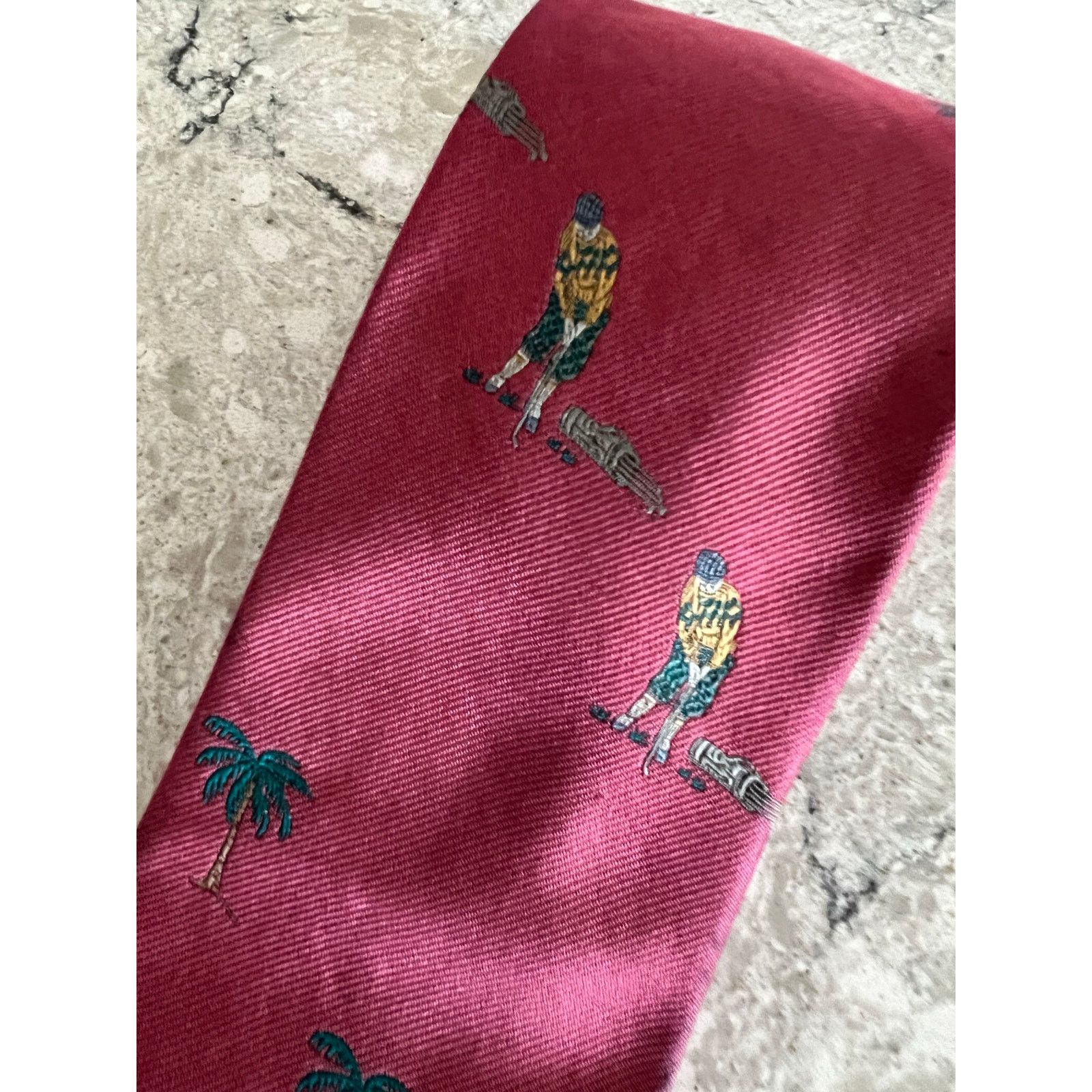 Vintage Vintage David Wood Golf Themed Silk Neck Tie Palm Trees Golf Size ONE SIZE - 2 Thumbnail