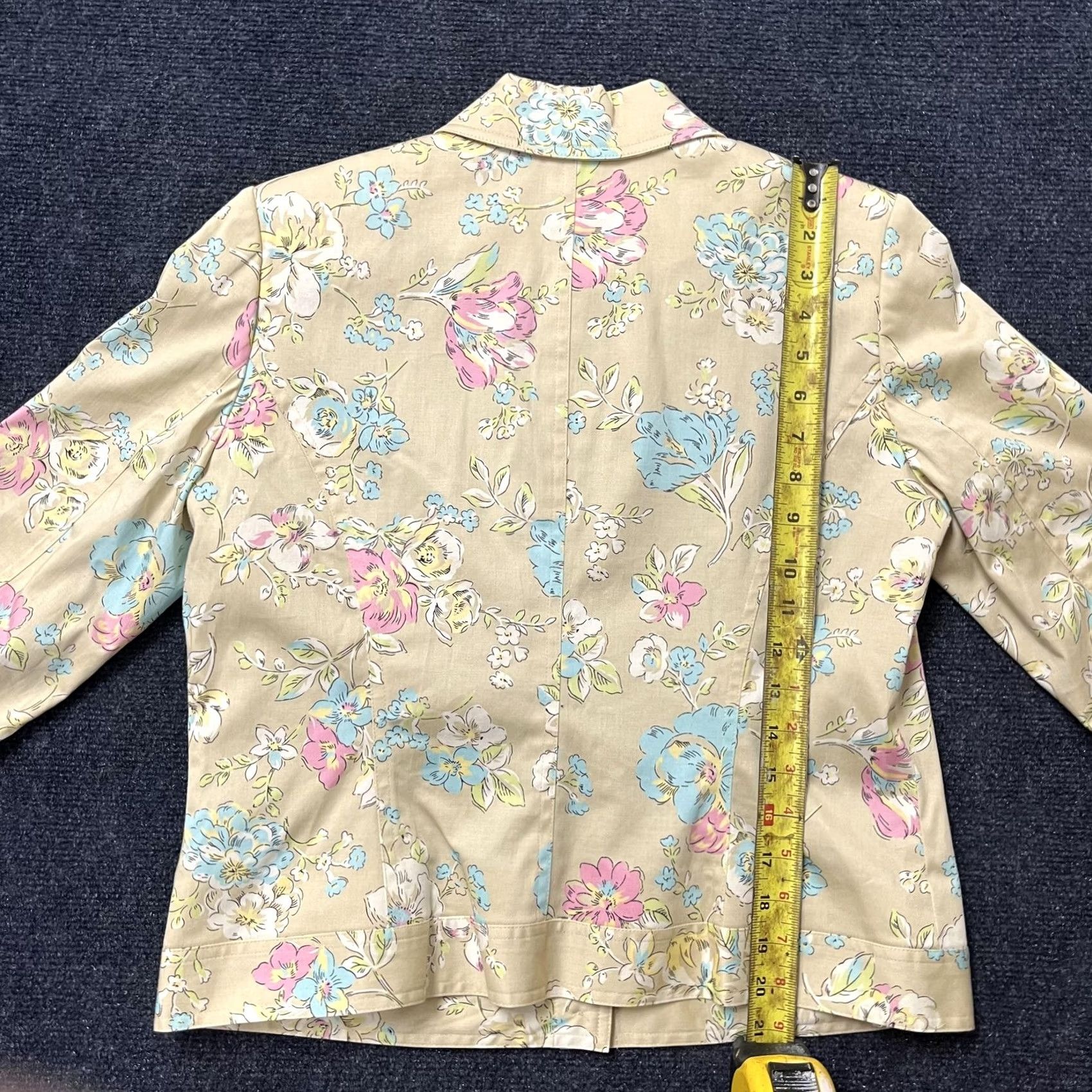 Oscar De La Renta Oscar de la Renta Blazer Women 10P Beige Floral Cotton Blend Petite Long Sleeve Single-Breasted Lined Structured Jacket Size L / US 10 / IT 46 - 4 Thumbnail