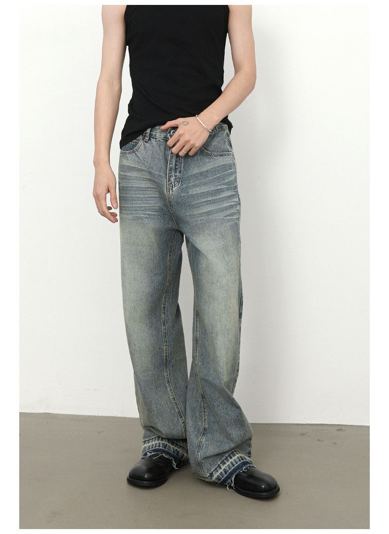 Japanese Brand × Jean Men's retro loose straight raw edge washed distressed jeans Size US 32 / EU 48 - 4 Thumbnail