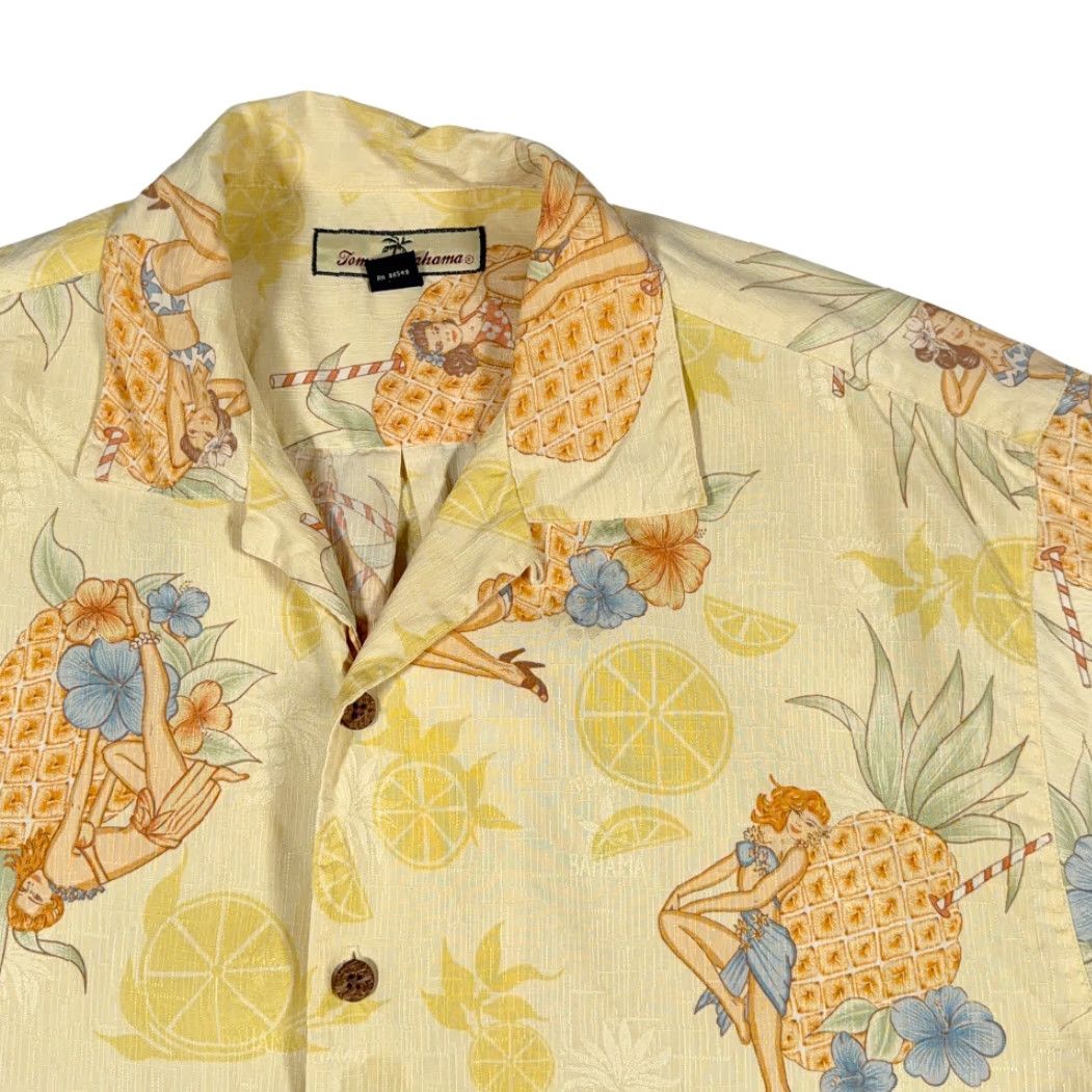 Tommy Bahama VINTAGE Tommy Bahama Hawaiian Shirt Mens Regular MEDIUM Yellow Silk Pinup Girl Camp Y2K Size US M / EU 48-50 / 2 - 2 Thumbnail