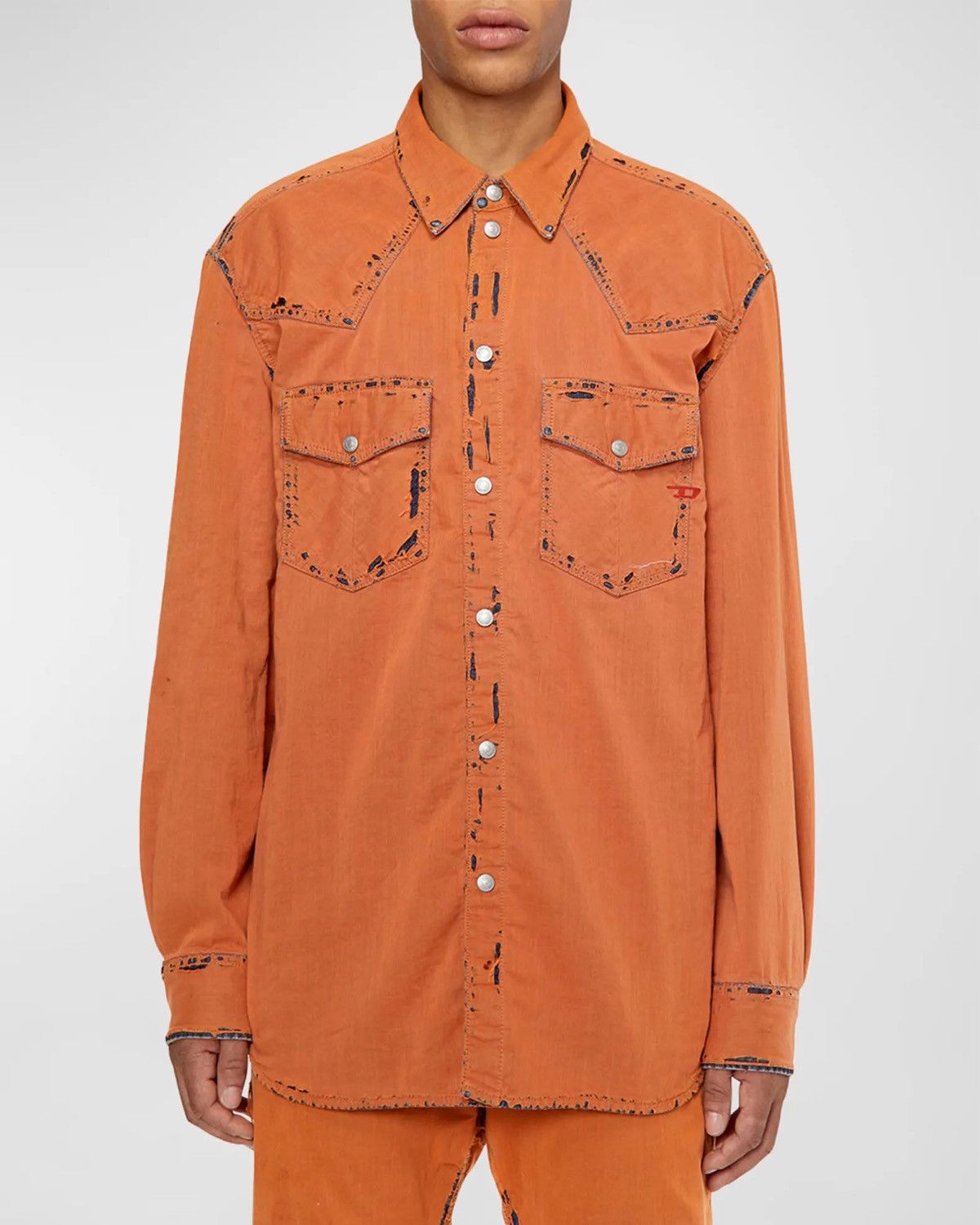 Diesel Diesel Men's D-Ocean Distressed Denim Western Shirt Size US M / EU 48-50 / 2 - 1 Thumbnail