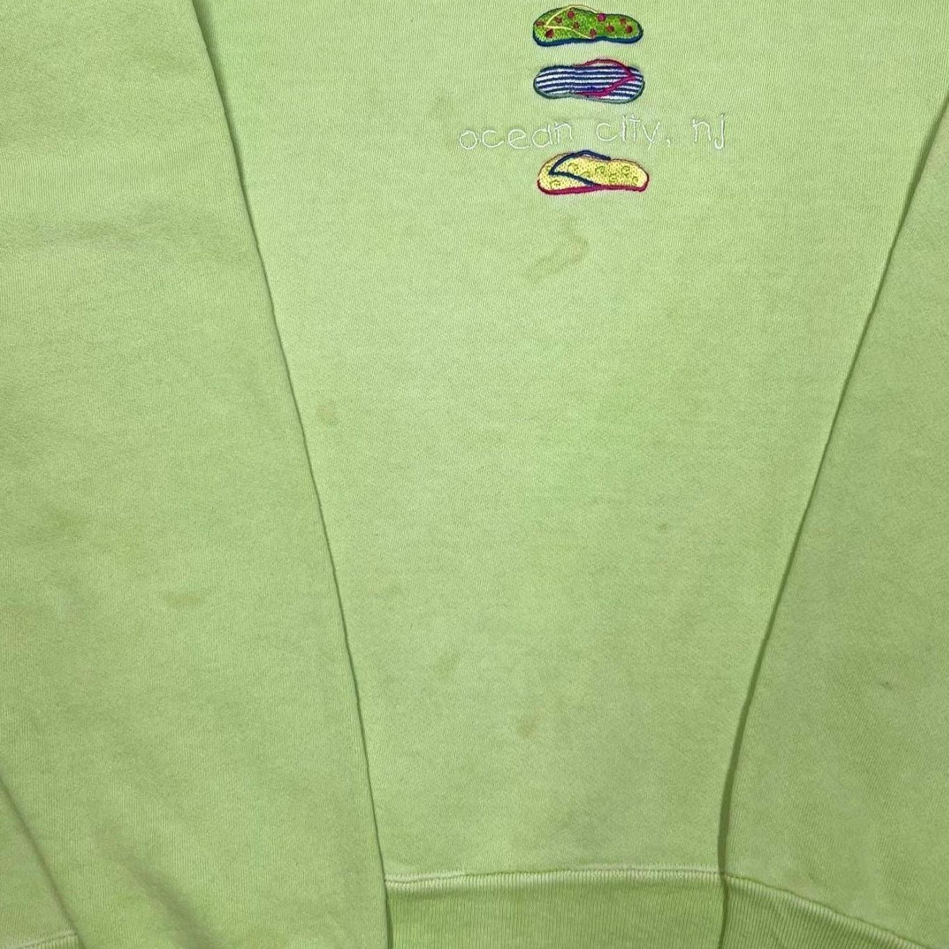 Other VINTAGE OCEAN CITY, NJ Embroidered Souvenir Flip Flop Sweatshirt Large Green Mens Pullover Crewneck 26" 23" 22.5” #5888 Size US L / EU 52-54 / 3 - 3 Thumbnail