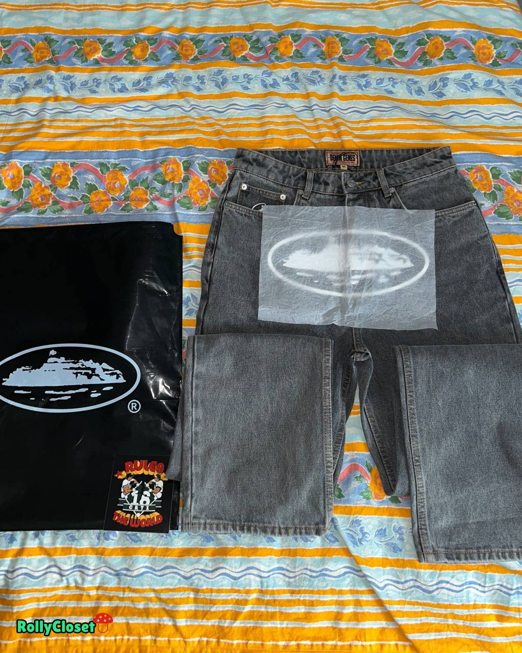 Corteiz Corteiz Alcatraz Island Logo Baggy Denim Jeans Grey | Grailed