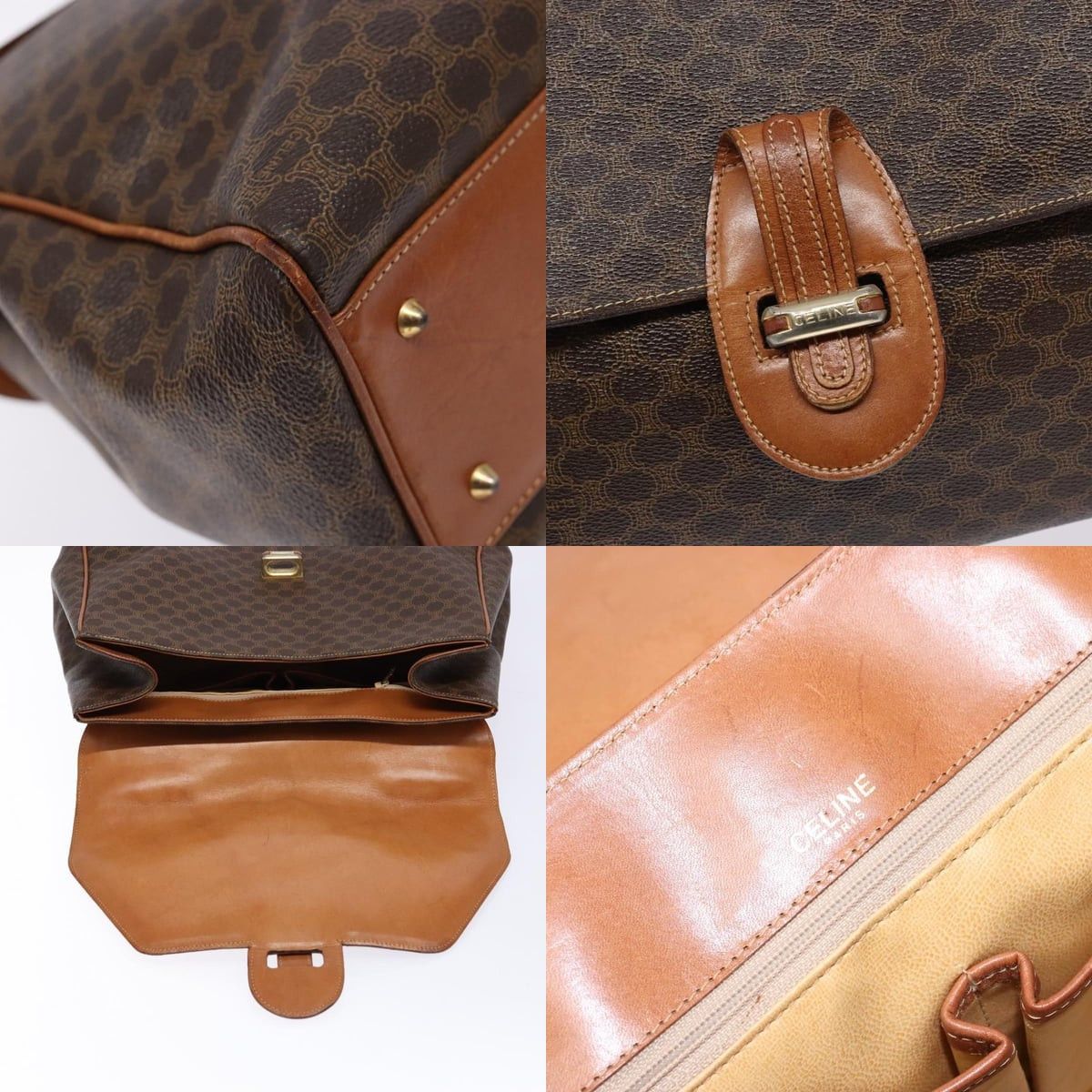 Celine CELINE Macadam Canvas Hand Bag Pvc Leather Brown Gold Size ONE SIZE - 11 Thumbnail