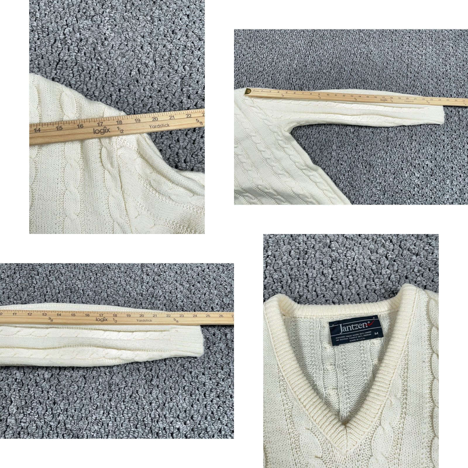 Jantzen VINTAGE Jantzen Cable Knit V-Neck Sweater Adult Small Ivory Lightweight Preppy 80s Mens Size US S / EU 44-46 / 1 - 8 Thumbnail