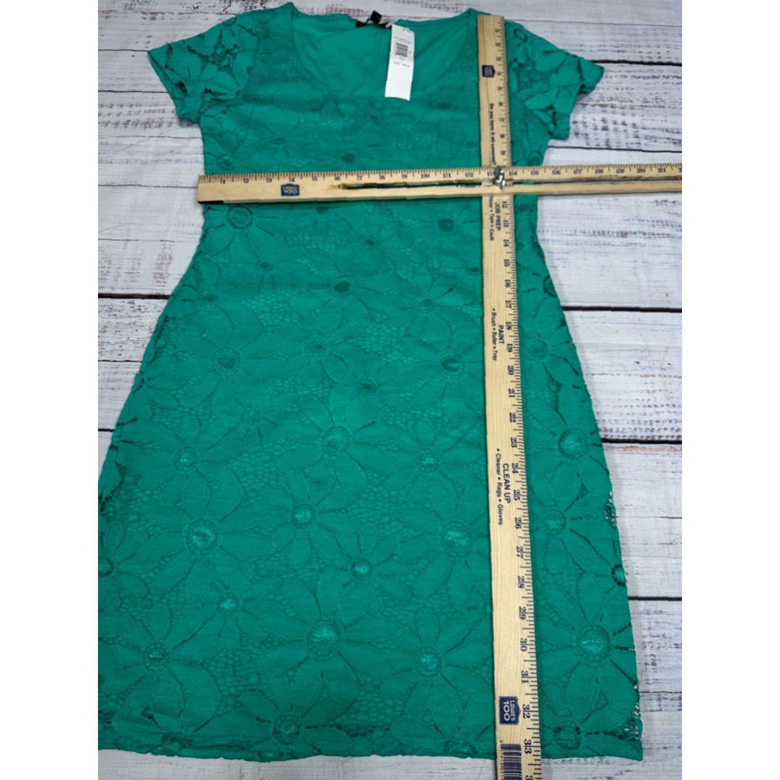 Vintage Tiana B Womens Short Sleeve Lace Overlay Dress Sz S Green Lined Sheath Knee Length New Size 28" / US 6 / IT 42 - 2 Thumbnail