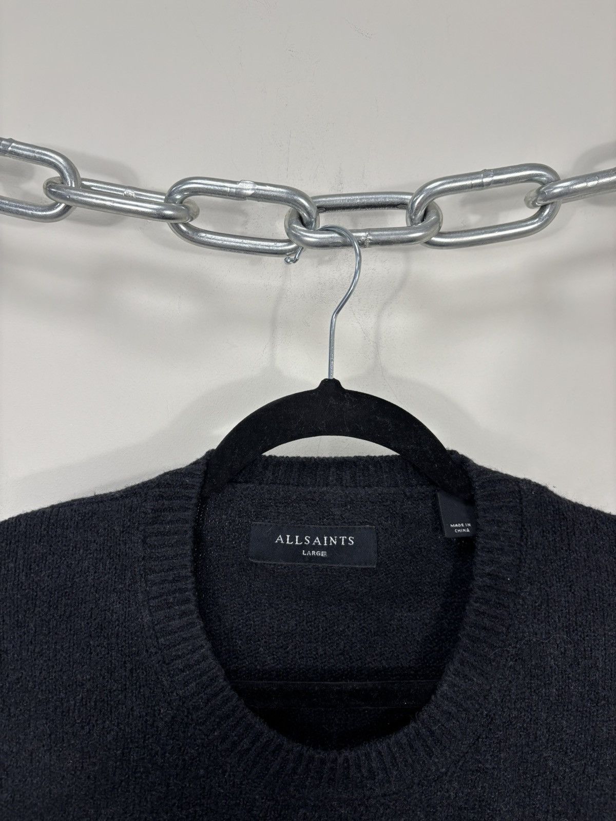 Allsaints AllSaints Men’s Olnar Crew Black/Grey Cotton Blend Sweater Size US L / EU 52-54 / 3 - 4 Thumbnail