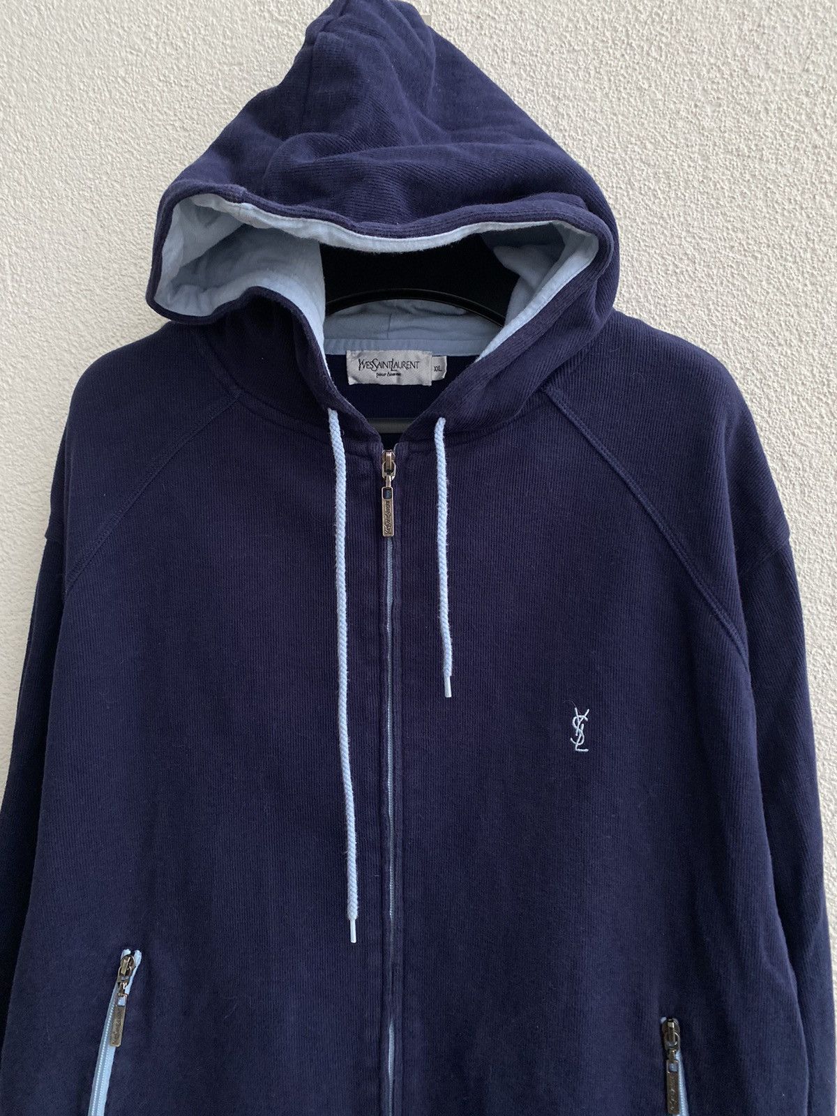 Yves Saint Laurent YSL Hoodie Zip YSL Sweatshirt Navy Size US XL / EU 56 / 4 - 15 Thumbnail