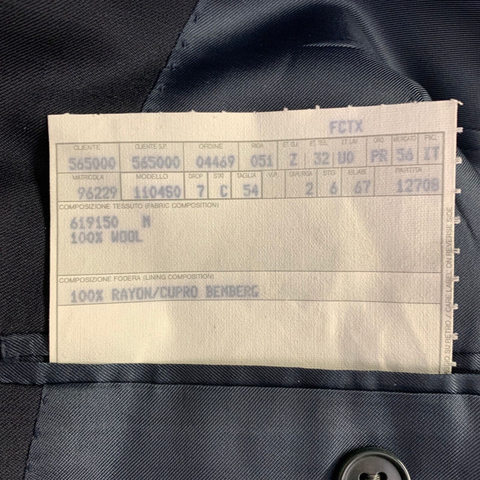 Ermenegildo Zegna ERMENEGILDO ZEGNA Size 44 Navy Wool Notch Lapel Sport Coat Size 44R - 6 Thumbnail