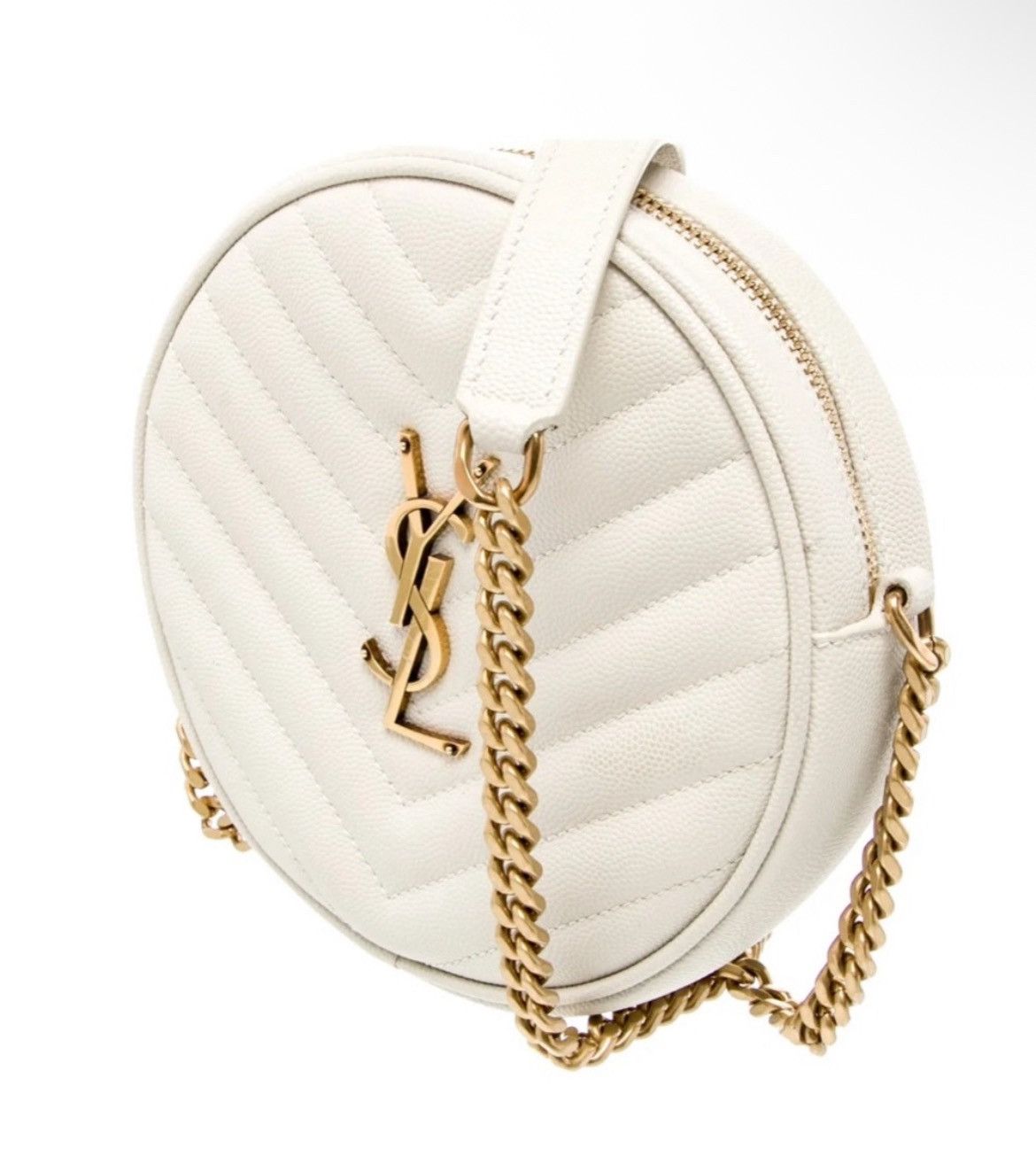 Saint Laurent Paris Auth Saint Laurent New Ivory Round Chevron YSL Crossbody Bag Size ONE SIZE - 2 Thumbnail