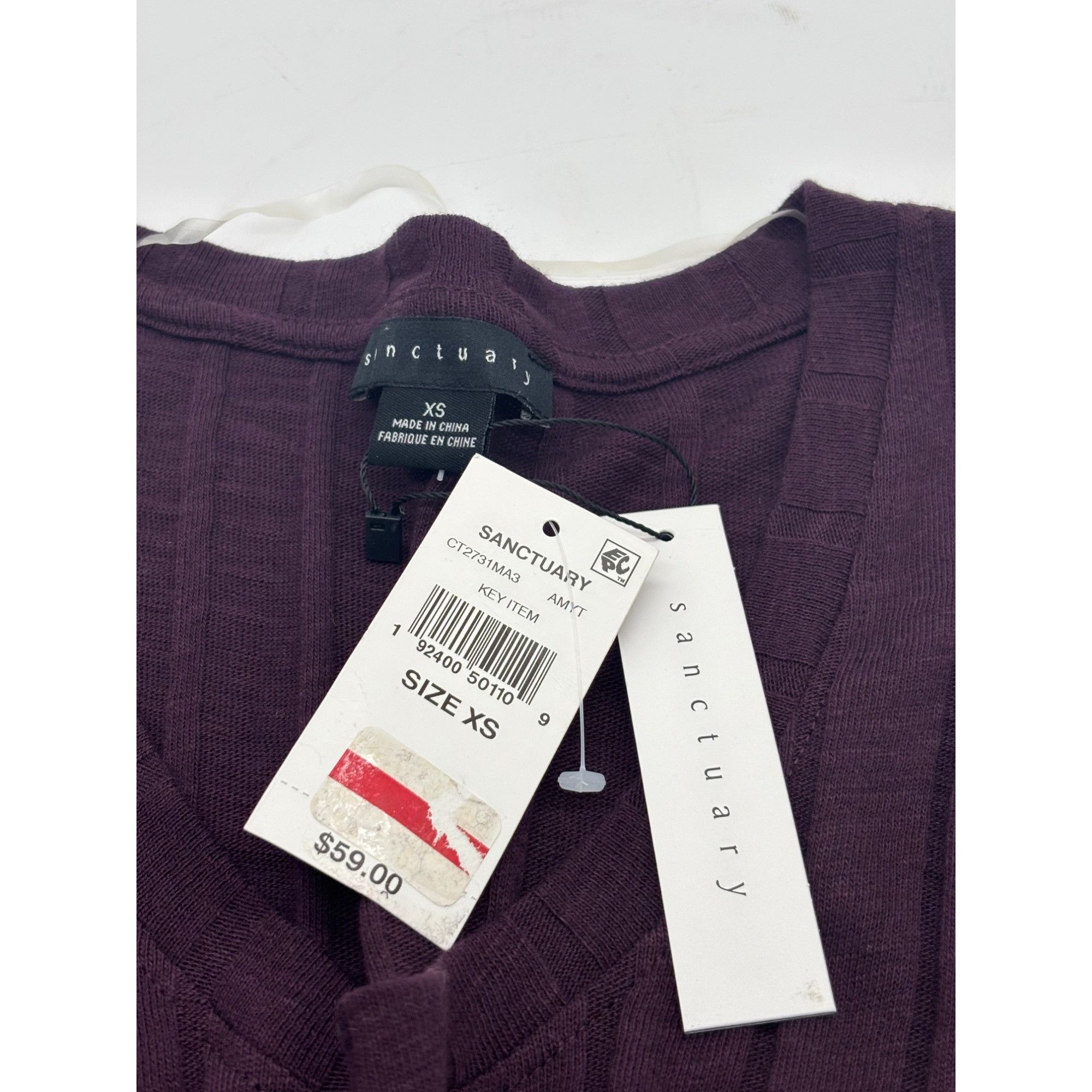 Sanctuary Sanctuary Ruby Scoop Ribbed 3/4 Sleeve Top, Amethyst, XS Size XS / US 0-2 / IT 36-38 - 7 Thumbnail
