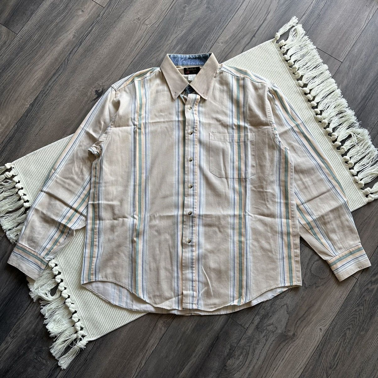 Ruddock Shirts 90s Ruddock Bros. Horizontal Stripes Beige Shirt Size US L / EU 52-54 / 3 - 1 Thumbnail