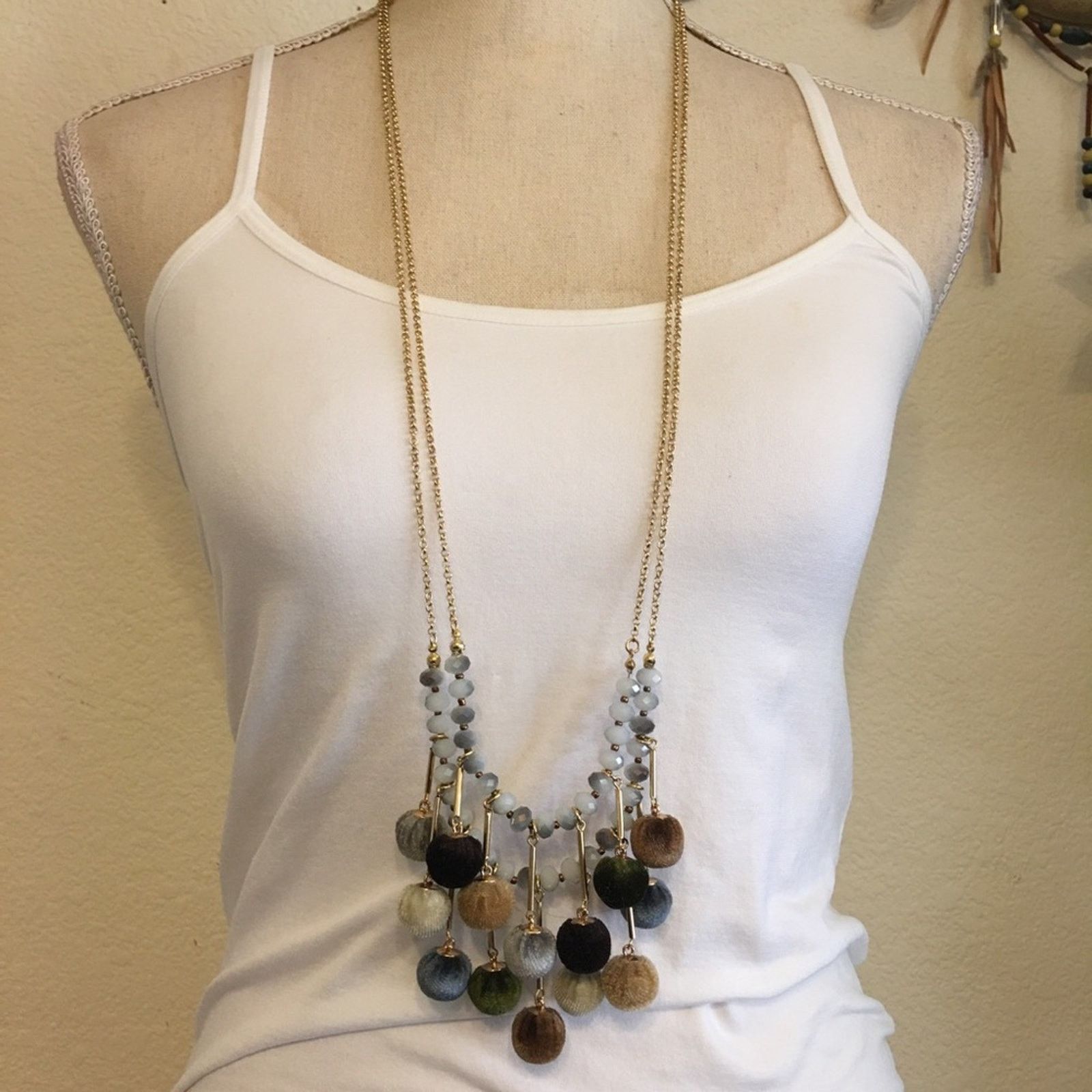 Vintage Vintage Vida layered Pom Pom crystal long necklace Size ONE SIZE - 1 Thumbnail