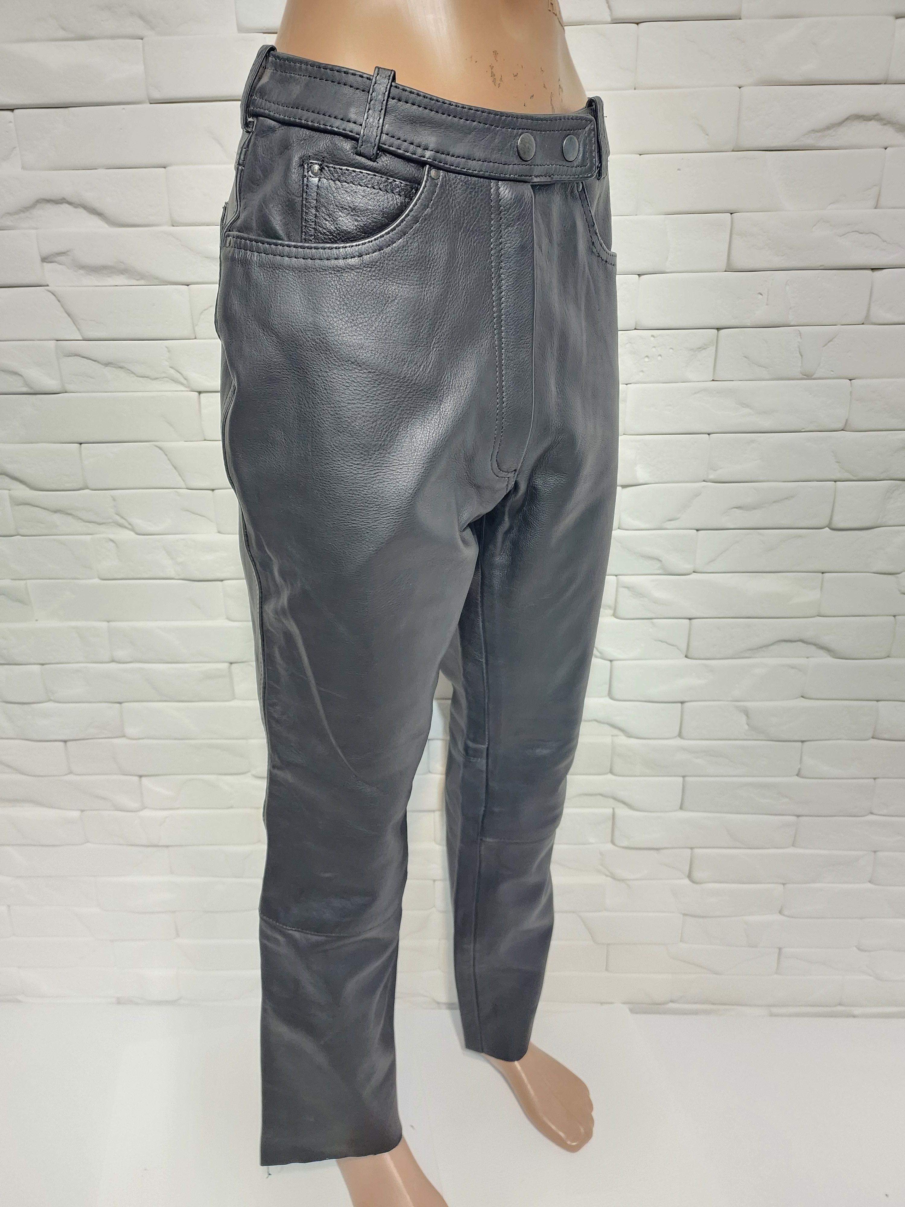 Genuine Leather Black Biker Leather Pants: Women's Denim Style Size 27" / US 4 / IT 40 - 2 Thumbnail