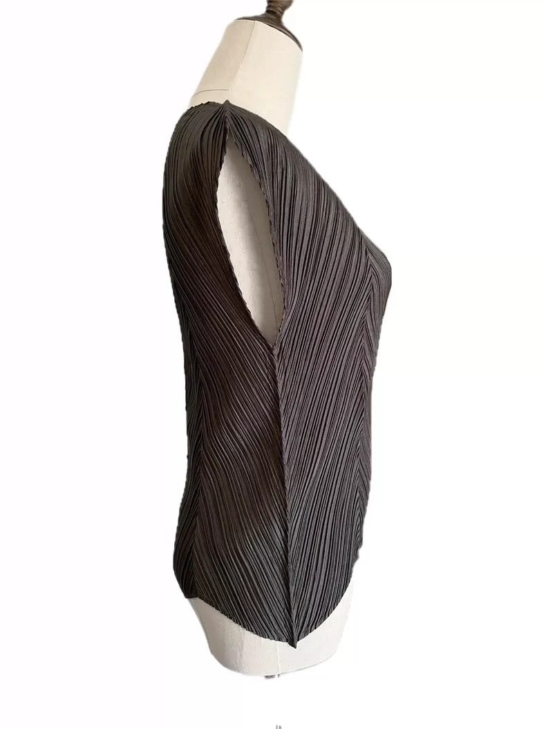 Issey Miyake Issey Miyake Grey herringbone twill pleated mainline top Size M / US 6-8 / IT 42-44 - 9 Thumbnail
