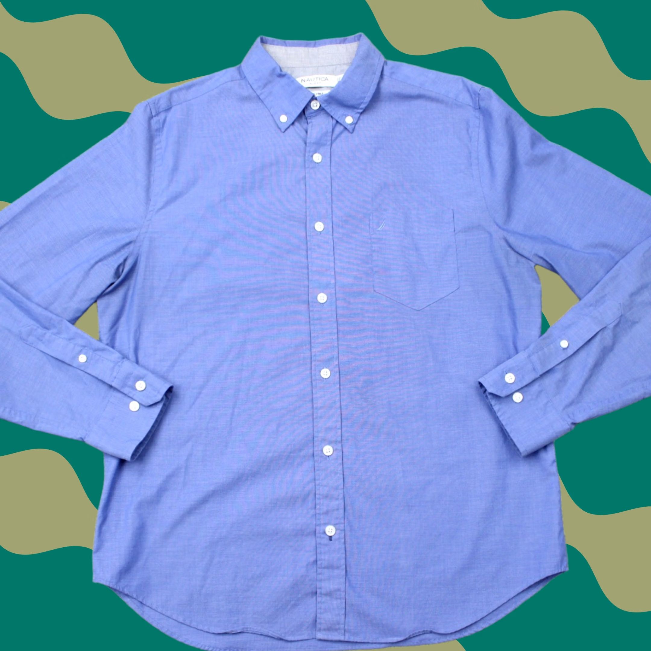 Nautica Nautica Shirt Mens Large Blue Slim Fit Button-Up Long Sleeve Cotton Spandex 98% Cotton 2% Stretch Size US L / EU 52-54 / 3 - 1 Thumbnail
