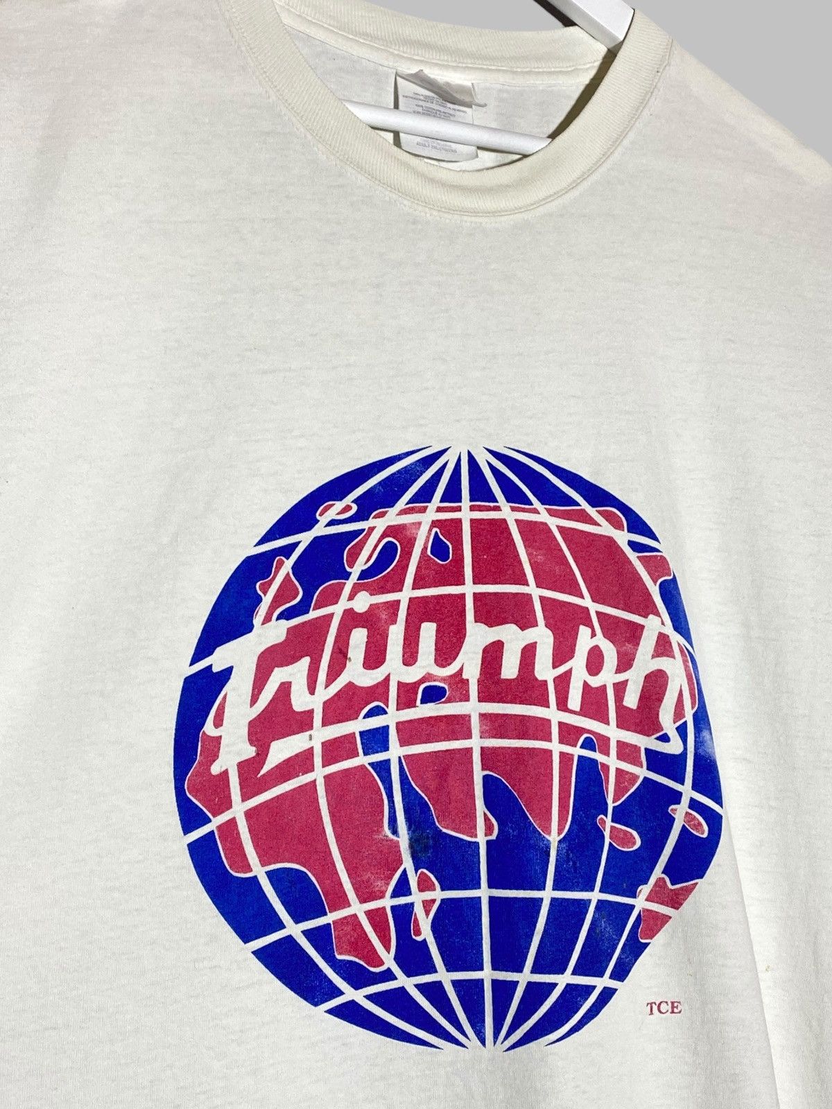 Other Vintage 90s Triumph Globe Logo Rare T-shirt USA Motorcycle Size US XXL / EU 58 / 5 - 2 Thumbnail
