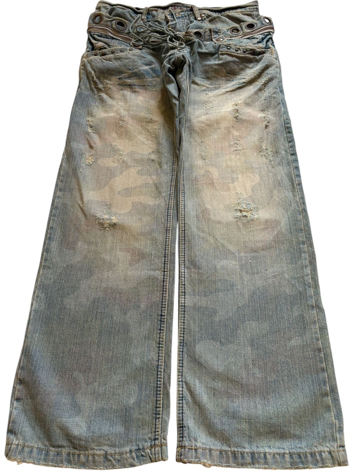 If Six Was Nine Vintage Japanese Brand Double Waist Mud Wash Baggy Jean Size US 33 - 1 Thumbnail