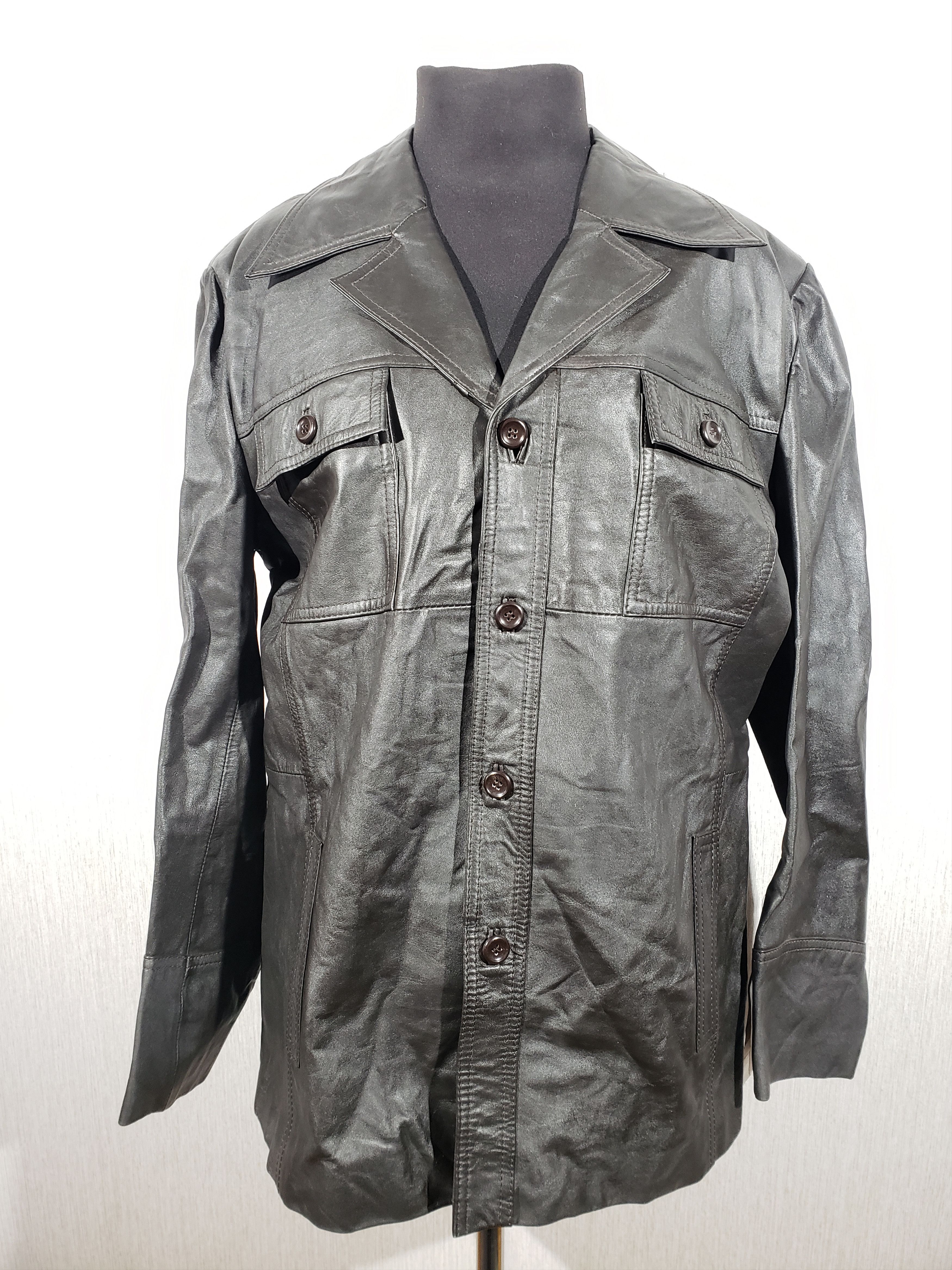 image of Stylish Brown Men's Leather Jacket (Size Large)