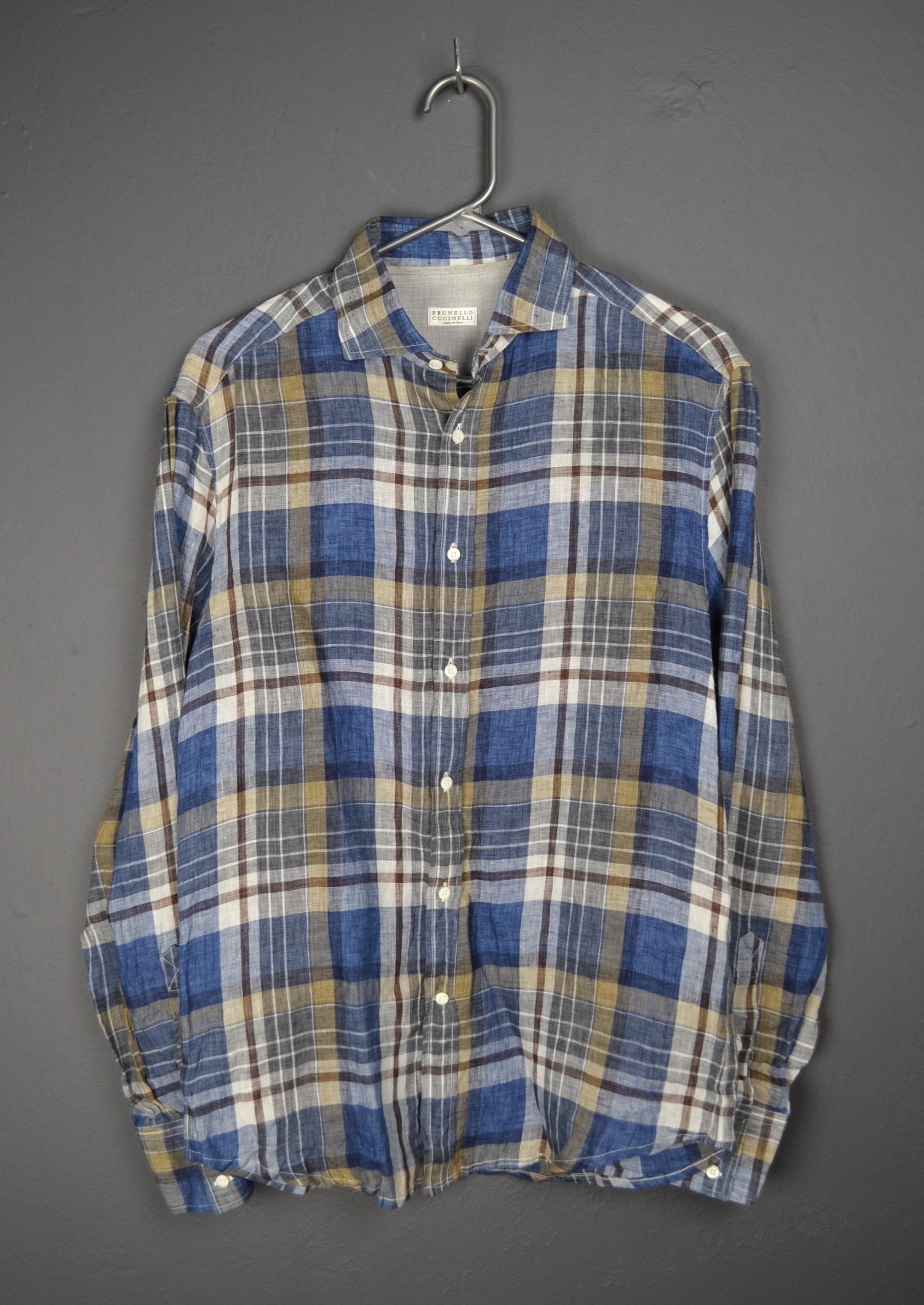 Brunello Cucinelli Brunello Cucinelli M size Linen Plaid Shirt Italy Size US M / EU 48-50 / 2 - 2 Thumbnail