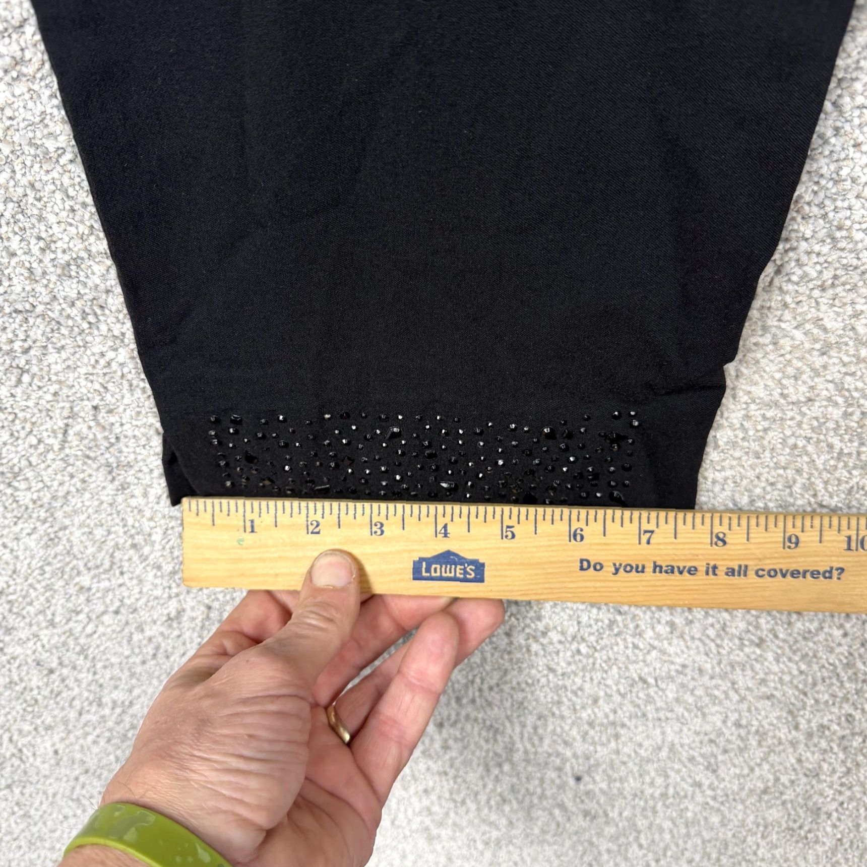 Vintage Roz & Ali Ankle Pants Women 16 Black Rhinestone Hem Stretch Ponte Office Casual Plus Size 26.5 Inseam Pant Womens Size 38" / US 16 / IT 52 - 3 Thumbnail