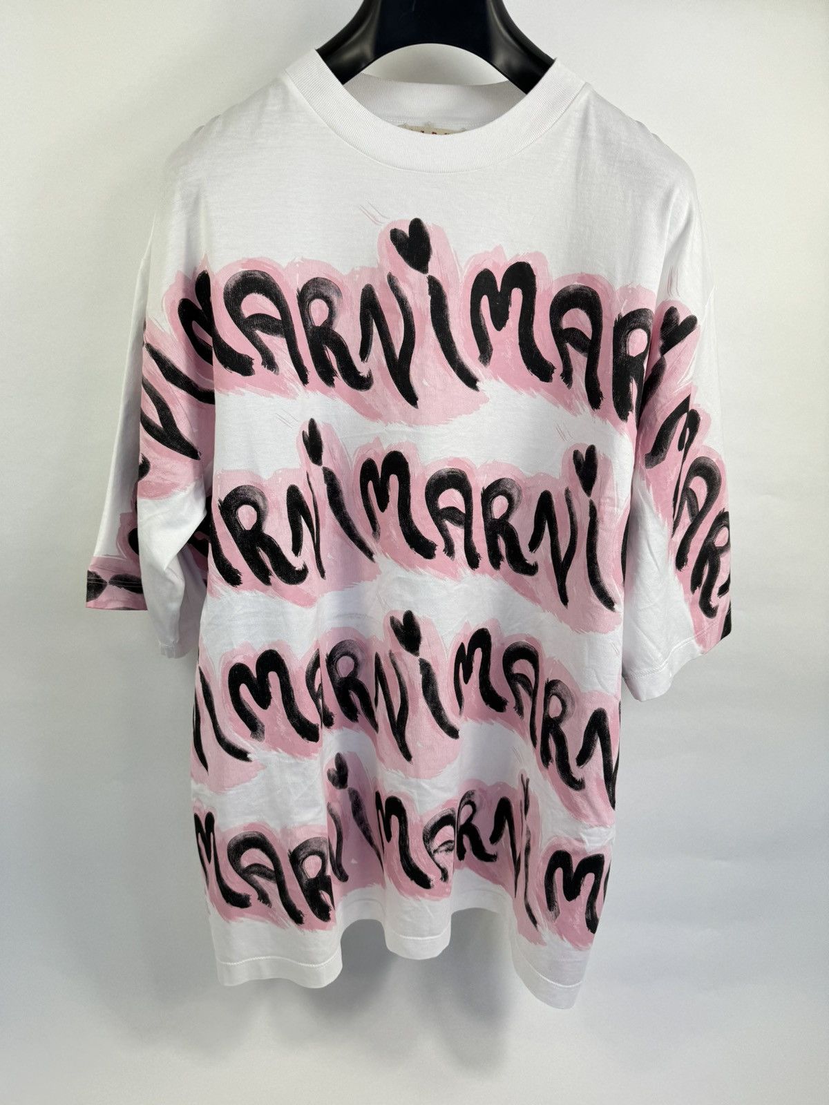 image of Marni Oversized Logo Print T-Shirt in Pink White, Men's (Size 2XL)