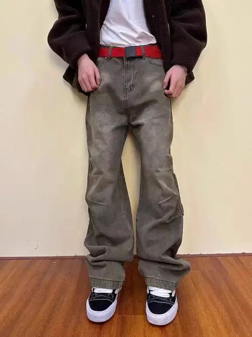 Jean Washed and distressed Maillard pleated baggy jeans Size US 34 / EU 50 - 1 Thumbnail