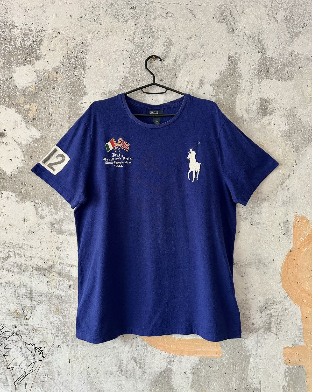 90S Vintage Polo Ralph Lauren Big Logo ITALY Blue T-Shirt
