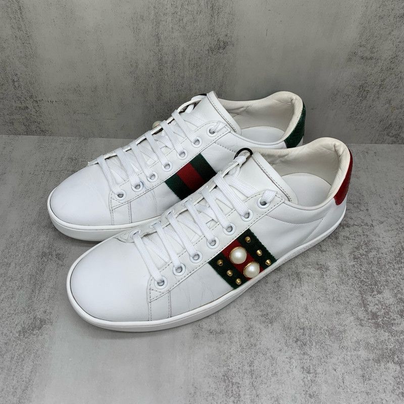 Gucci Gucci White Leather Sneakers with Pearl Accents 0079 Size US 6.5 / EU 39-40 - 1 Thumbnail