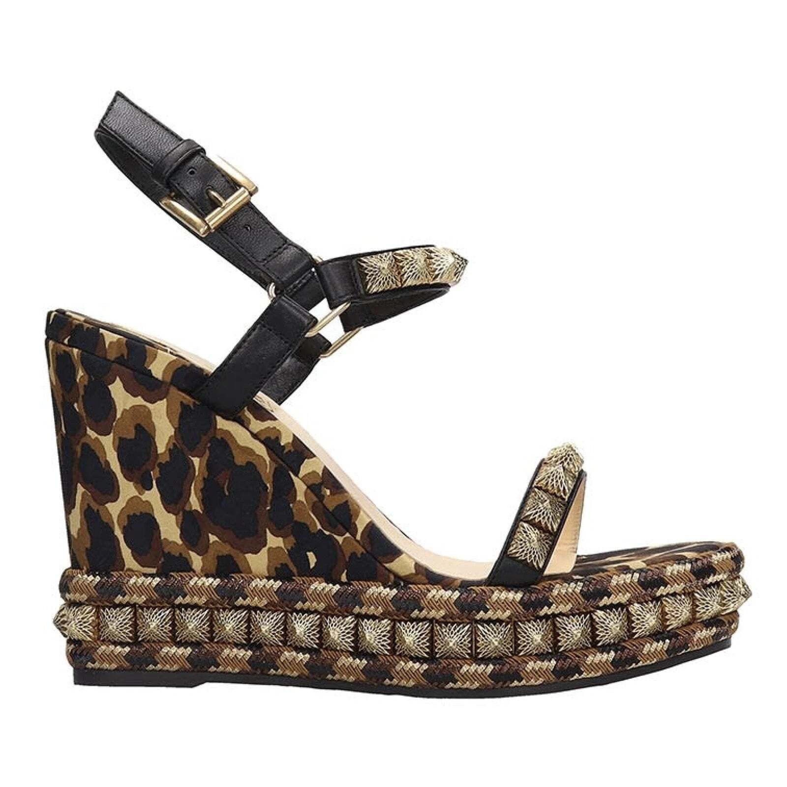 Christian Louboutin Pira Ryad 110 Black Leopard Platform Wedge Sandal Heel 36 Size US 6 / IT 36 - 3 Thumbnail