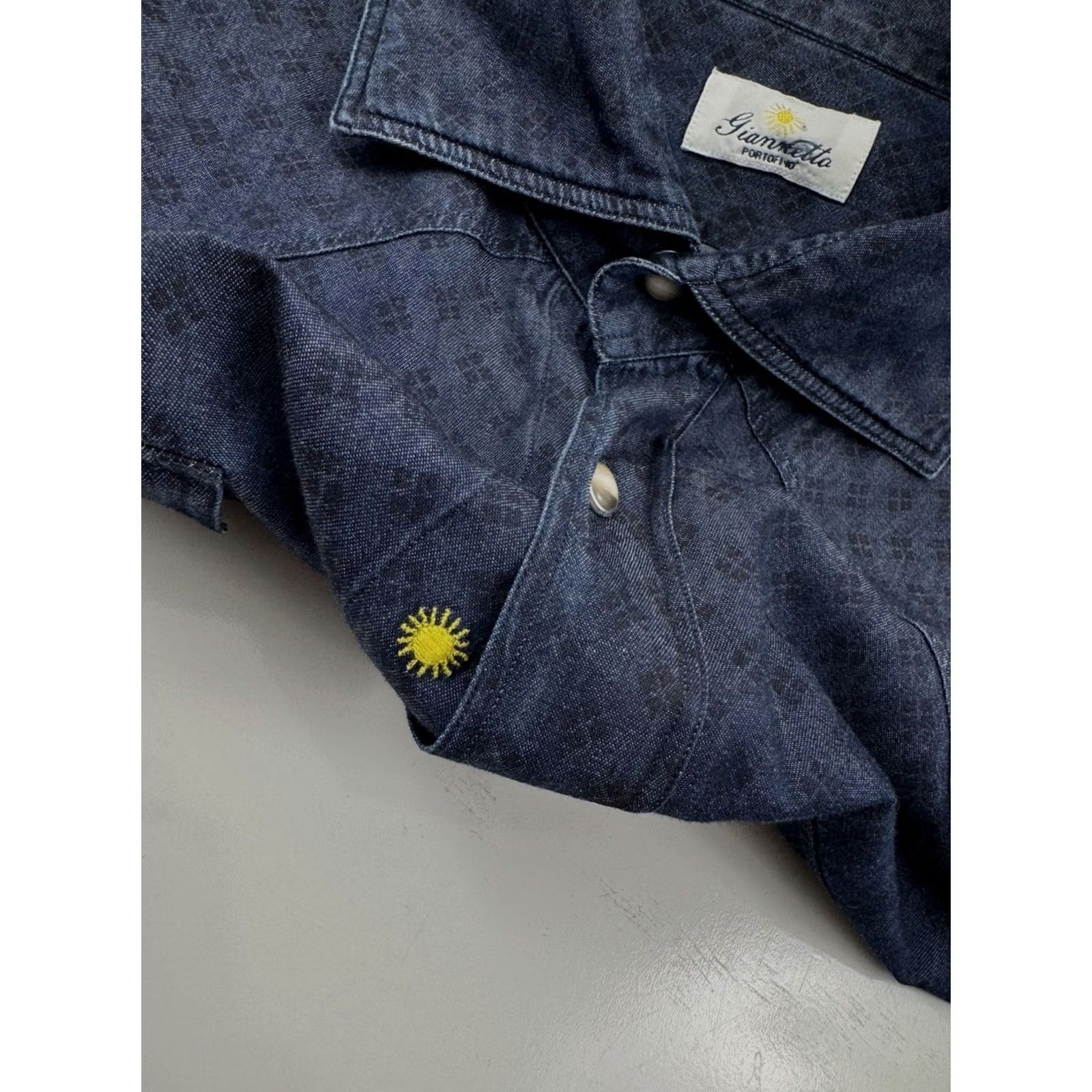 Vintage GIANNETTO PORTOFINO Western Geometric Pearl Snap M Shirt Mens Blue Button-Up Long Sleeve Snaps Geometric 90s Theme M Womens? Size US M / EU 48-50 / 2 - 5 Thumbnail