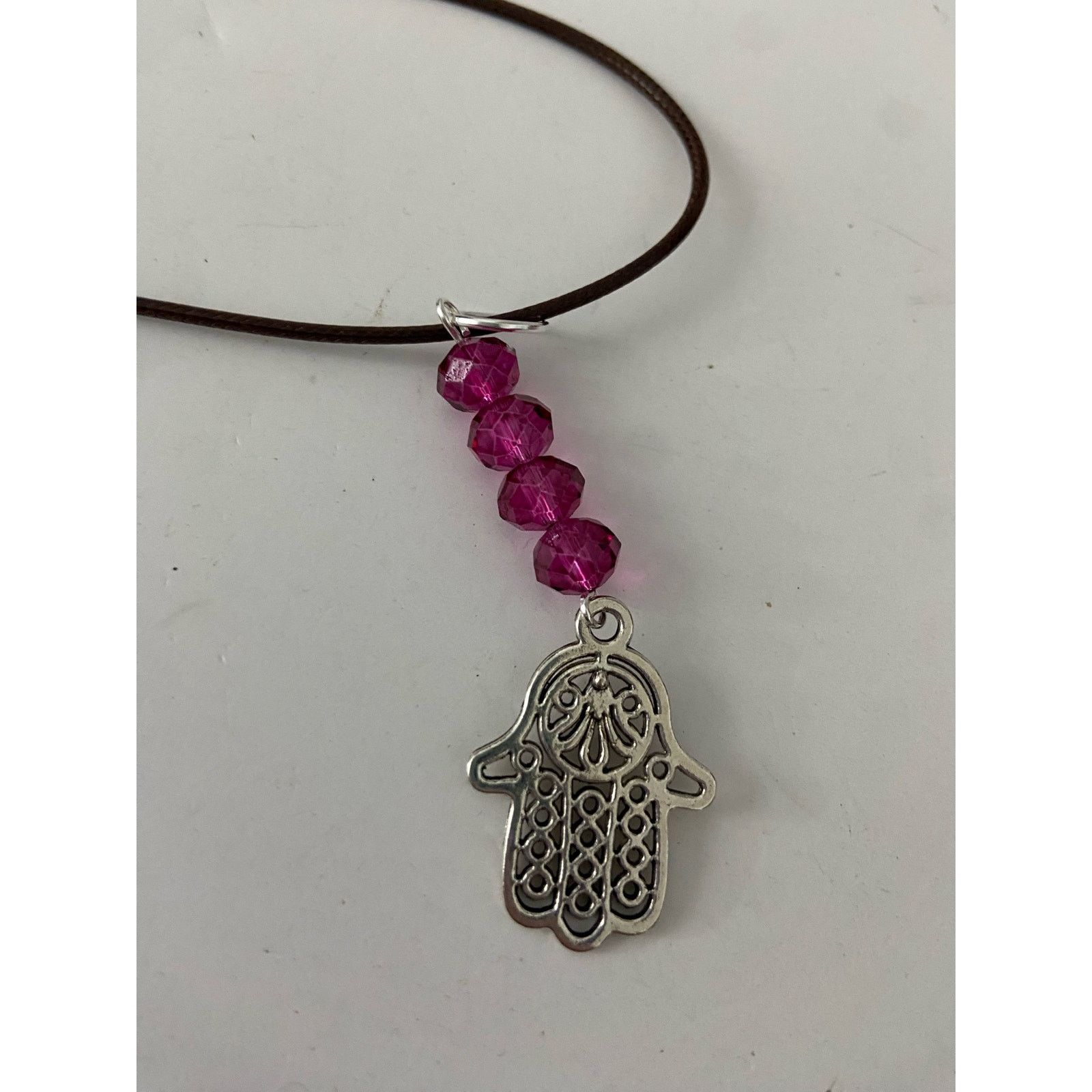 Handmade Handmade hamsa necklace with wine colored glass beads Size ONE SIZE - 4 Thumbnail